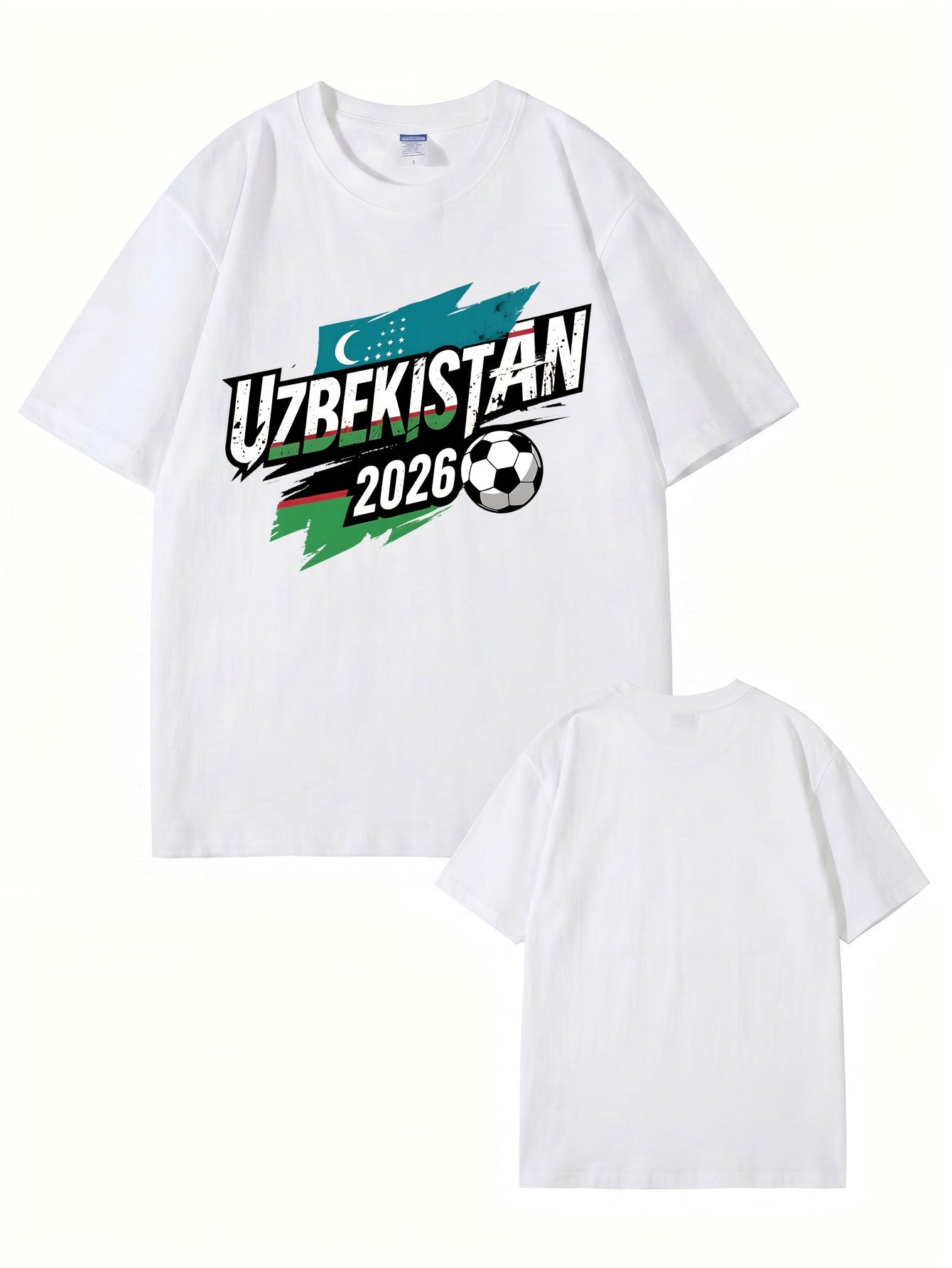 Uzbekistan 2026 Soccer Flag Graphic Print Men's Cotton T-Shirt