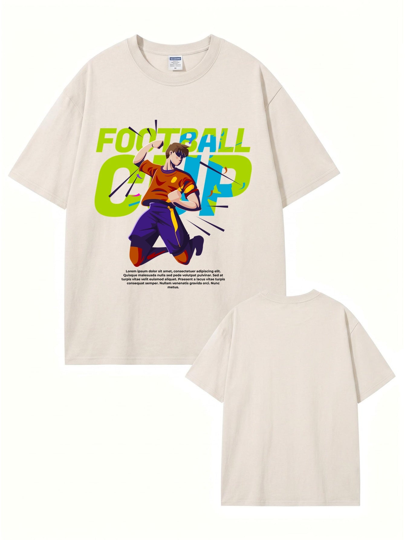 Vintage Washed Football Cup Graphic T-Shirt - Heavyweight Cotton Tee