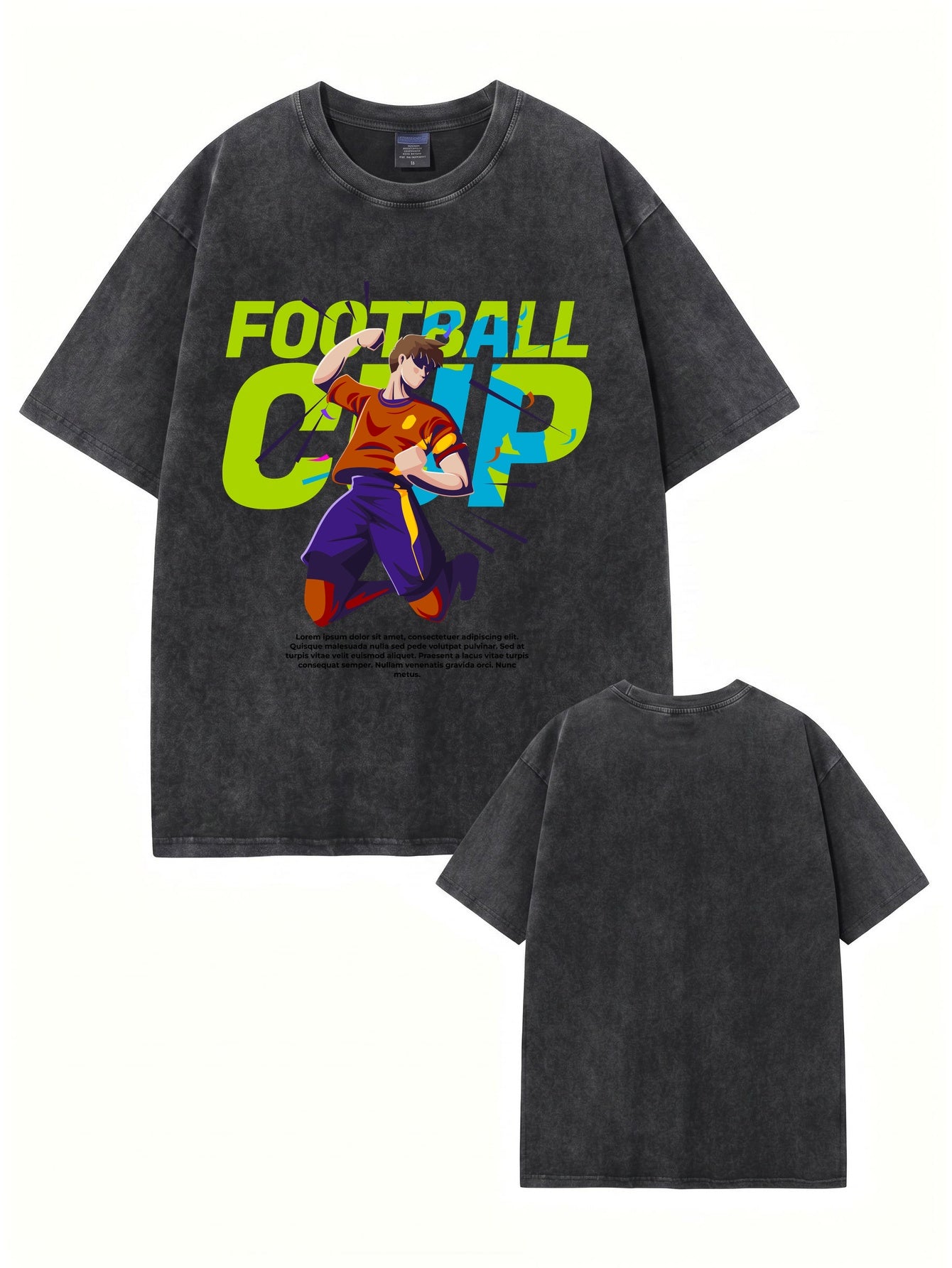 Vintage Washed Football Cup Graphic T-Shirt - Heavyweight Cotton Tee