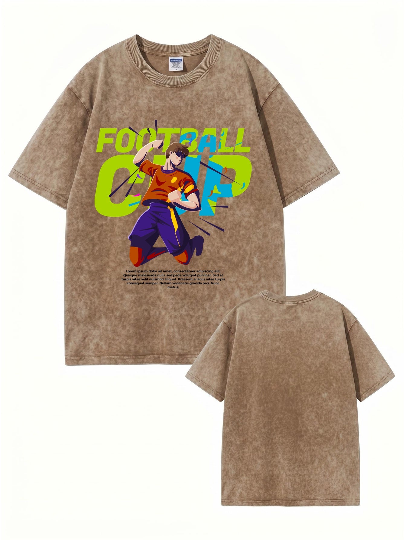 Vintage Washed Football Cup Graphic T-Shirt - Heavyweight Cotton Tee