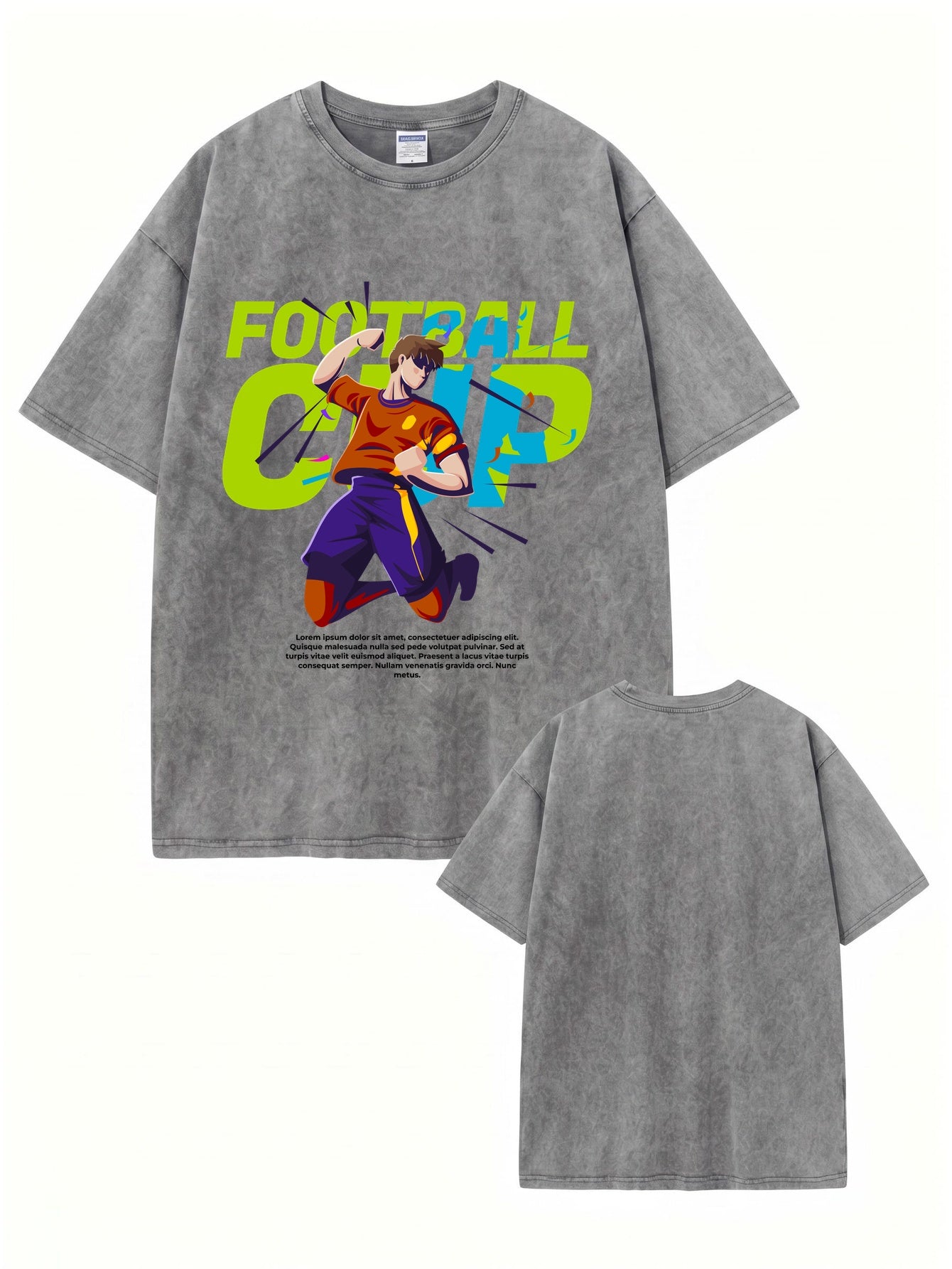 Vintage Washed Football Cup Graphic T-Shirt - Heavyweight Cotton Tee