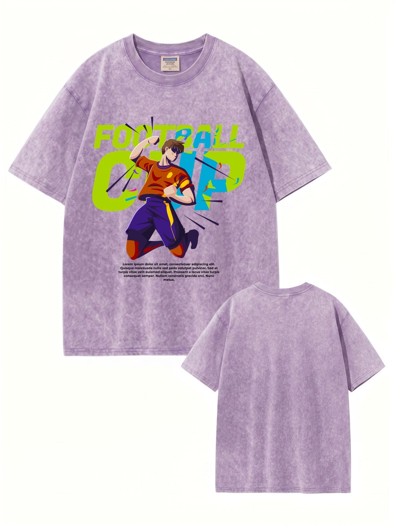 Vintage Washed Football Cup Graphic T-Shirt - Heavyweight Cotton Tee
