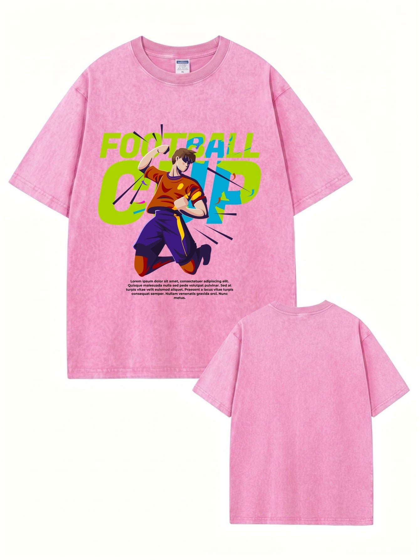 Vintage Washed Football Cup Graphic T-Shirt - Heavyweight Cotton Tee