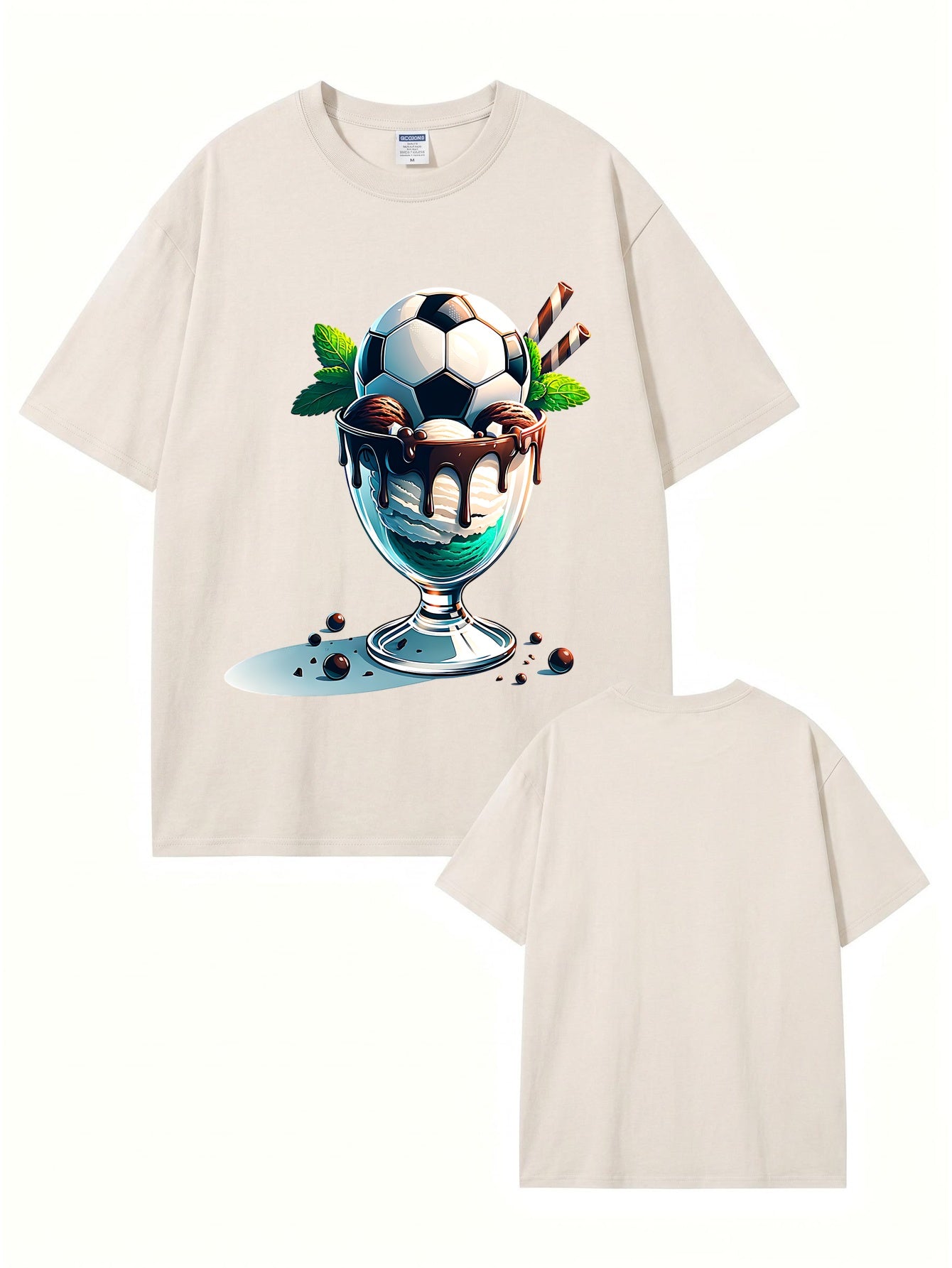 Vintage Washed Soccer Ice Cream Graphic T-Shirt - Premium 300gsm Cotton