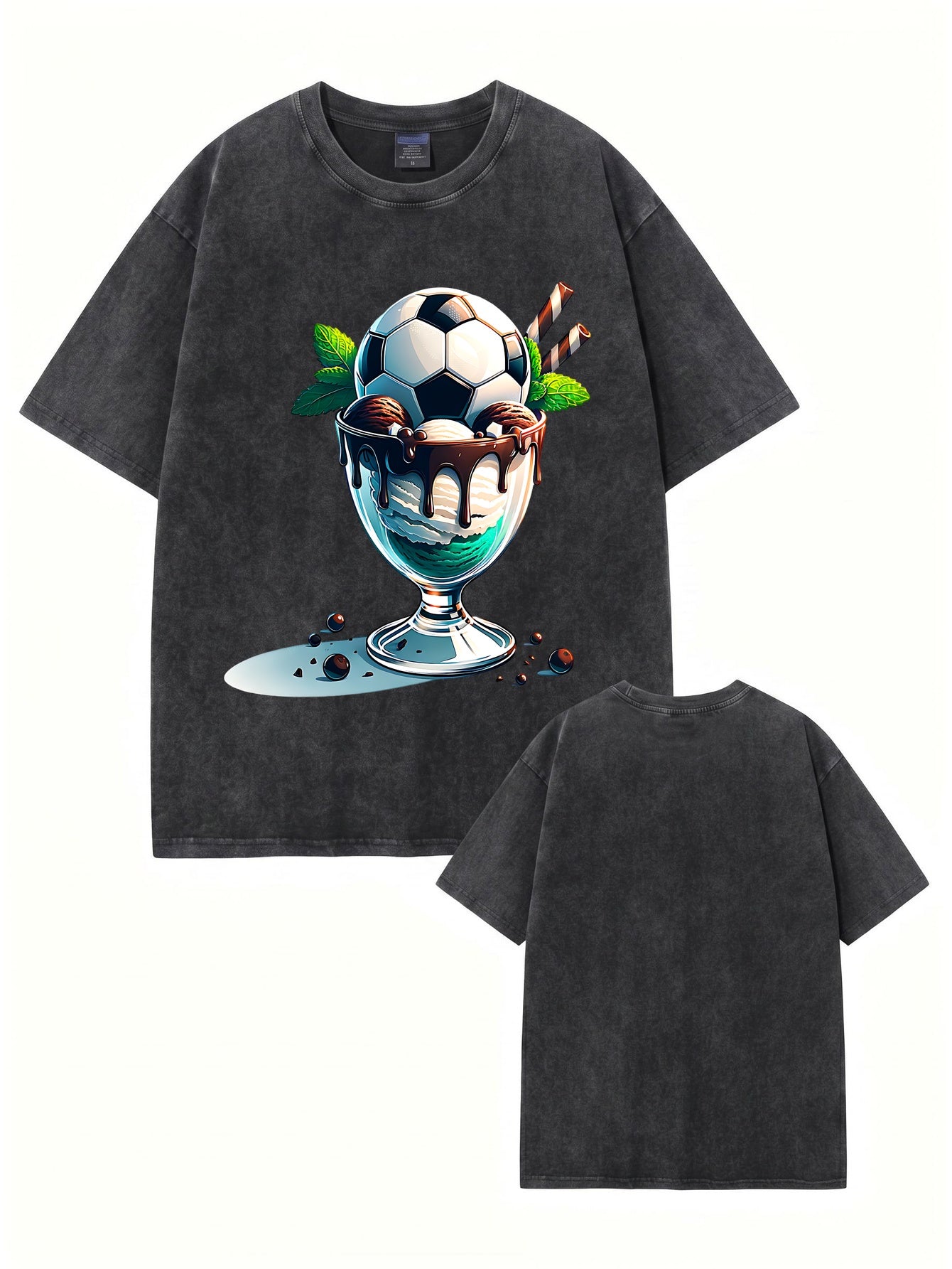 Vintage Washed Soccer Ice Cream Graphic T-Shirt - Premium 300gsm Cotton