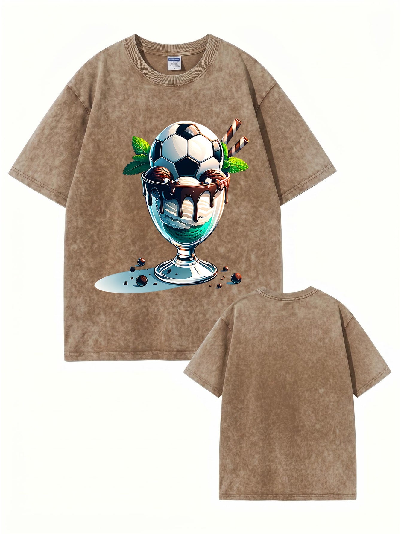 Vintage Washed Soccer Ice Cream Graphic T-Shirt - Premium 300gsm Cotton