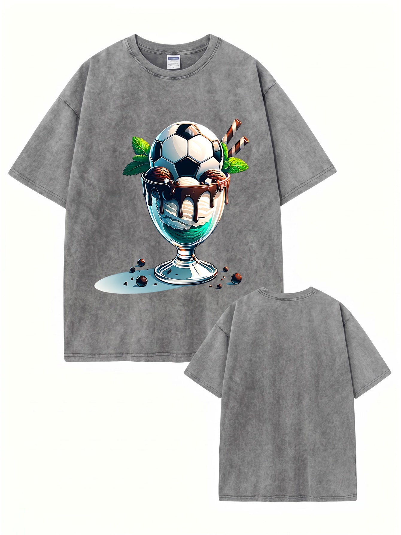 Vintage Washed Soccer Ice Cream Graphic T-Shirt - Premium 300gsm Cotton