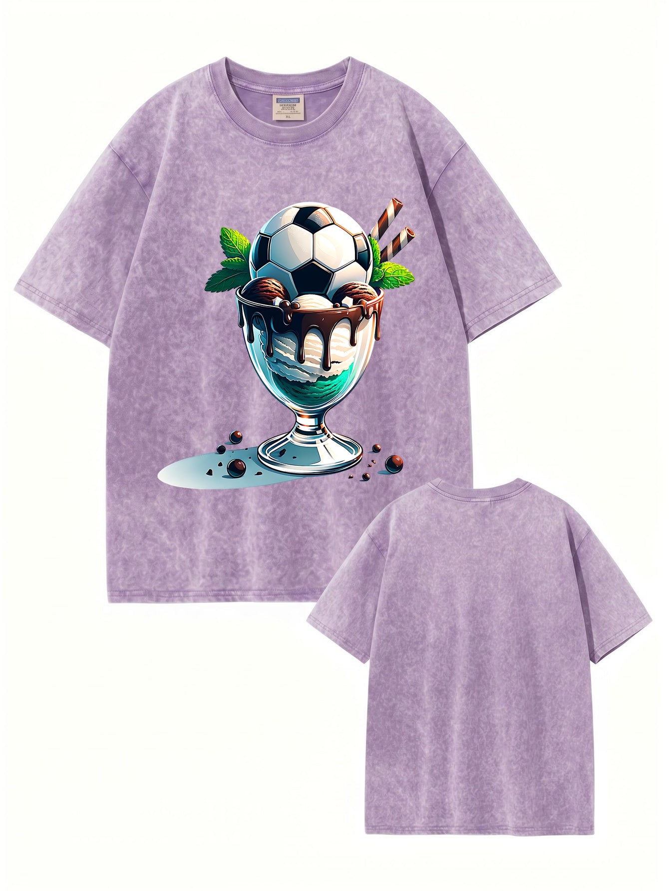 Vintage Washed Soccer Ice Cream Graphic T-Shirt - Premium 300gsm Cotton