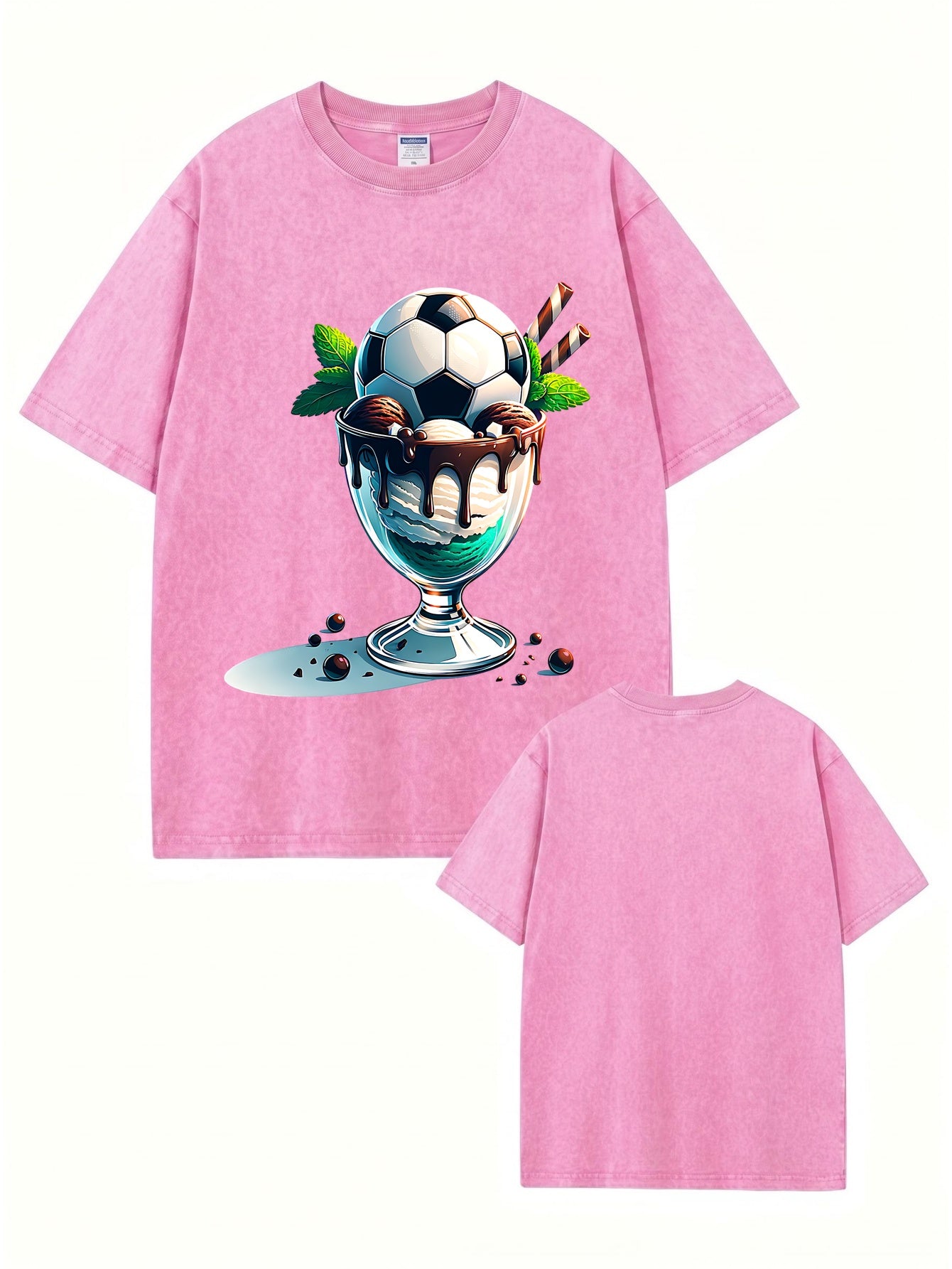 Vintage Washed Soccer Ice Cream Graphic T-Shirt - Premium 300gsm Cotton