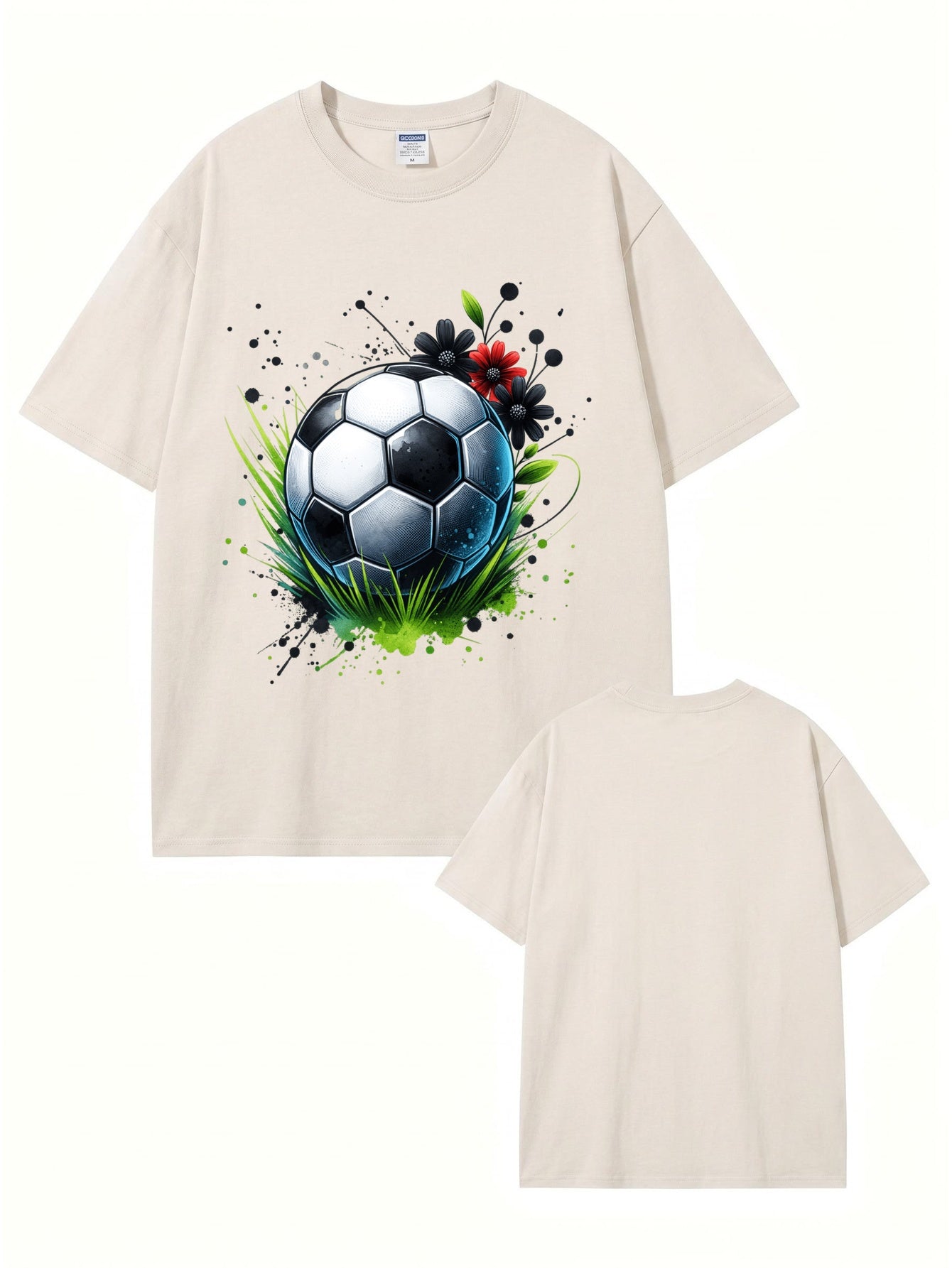 Vintage Washed Soccer Ball Floral Print Graphic T-Shirt