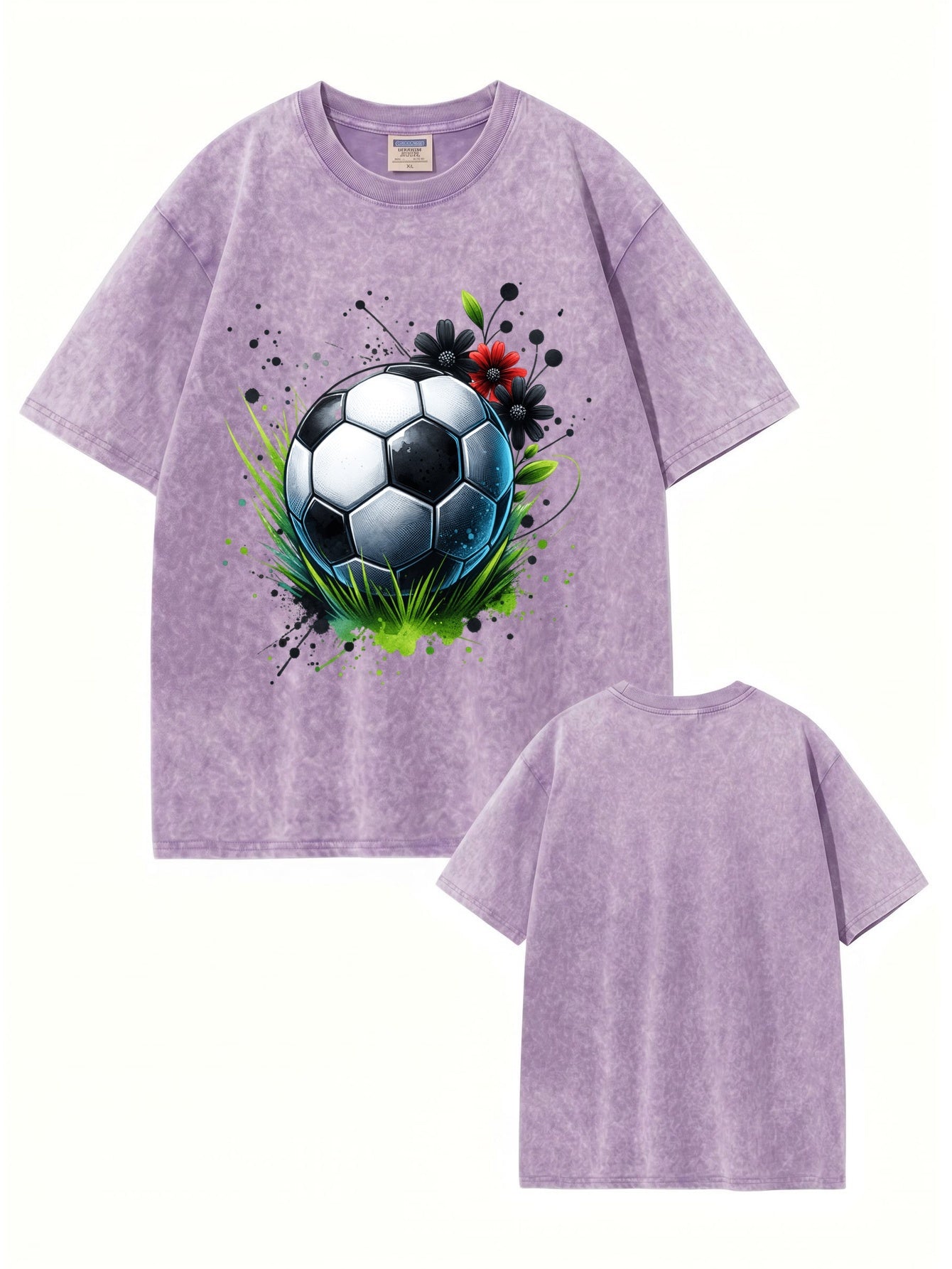 Vintage Washed Soccer Ball Floral Print Graphic T-Shirt