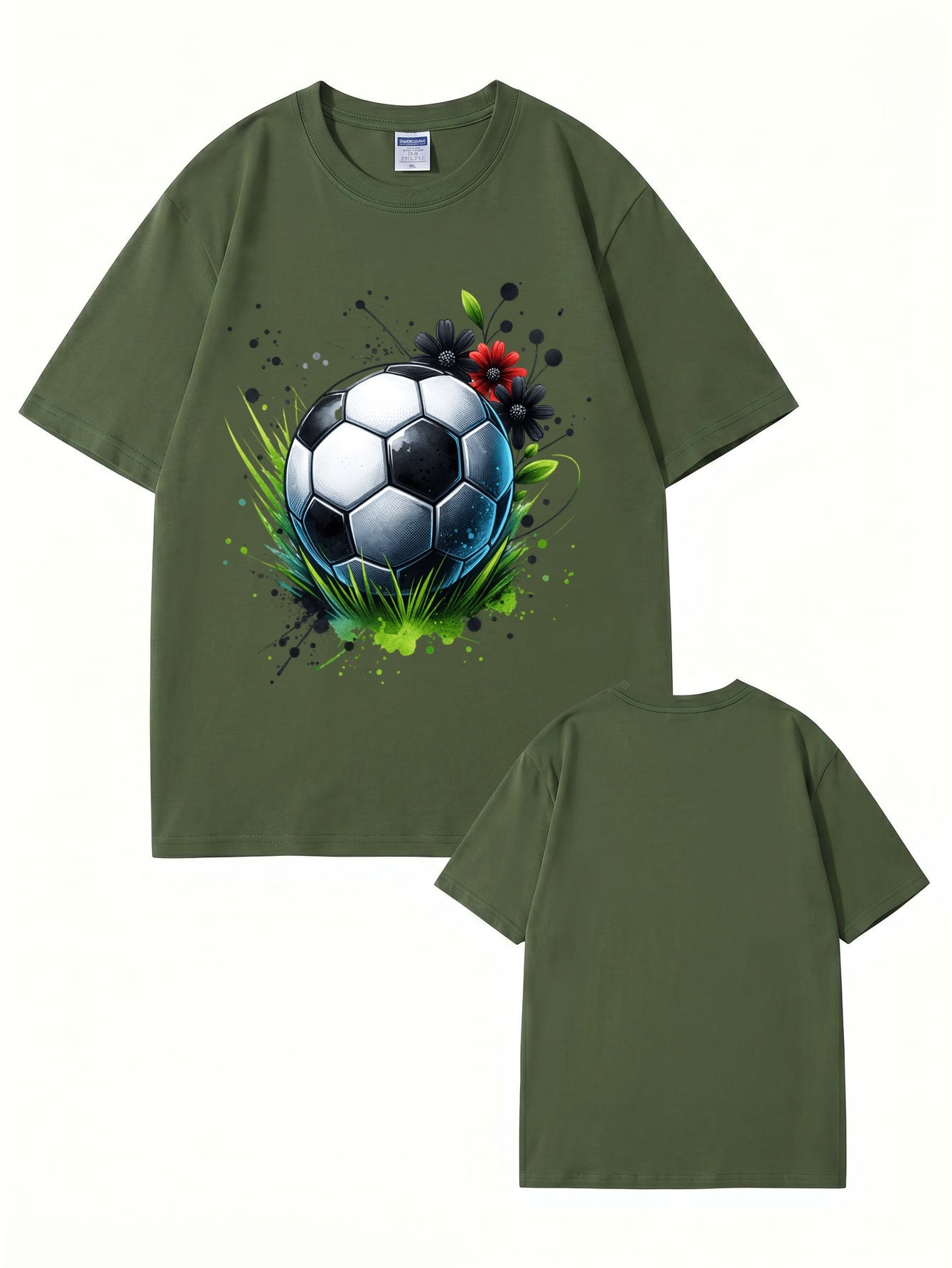Soccer Ball Floral Art Print Graphic T-Shirt - Premium Cotton Tee