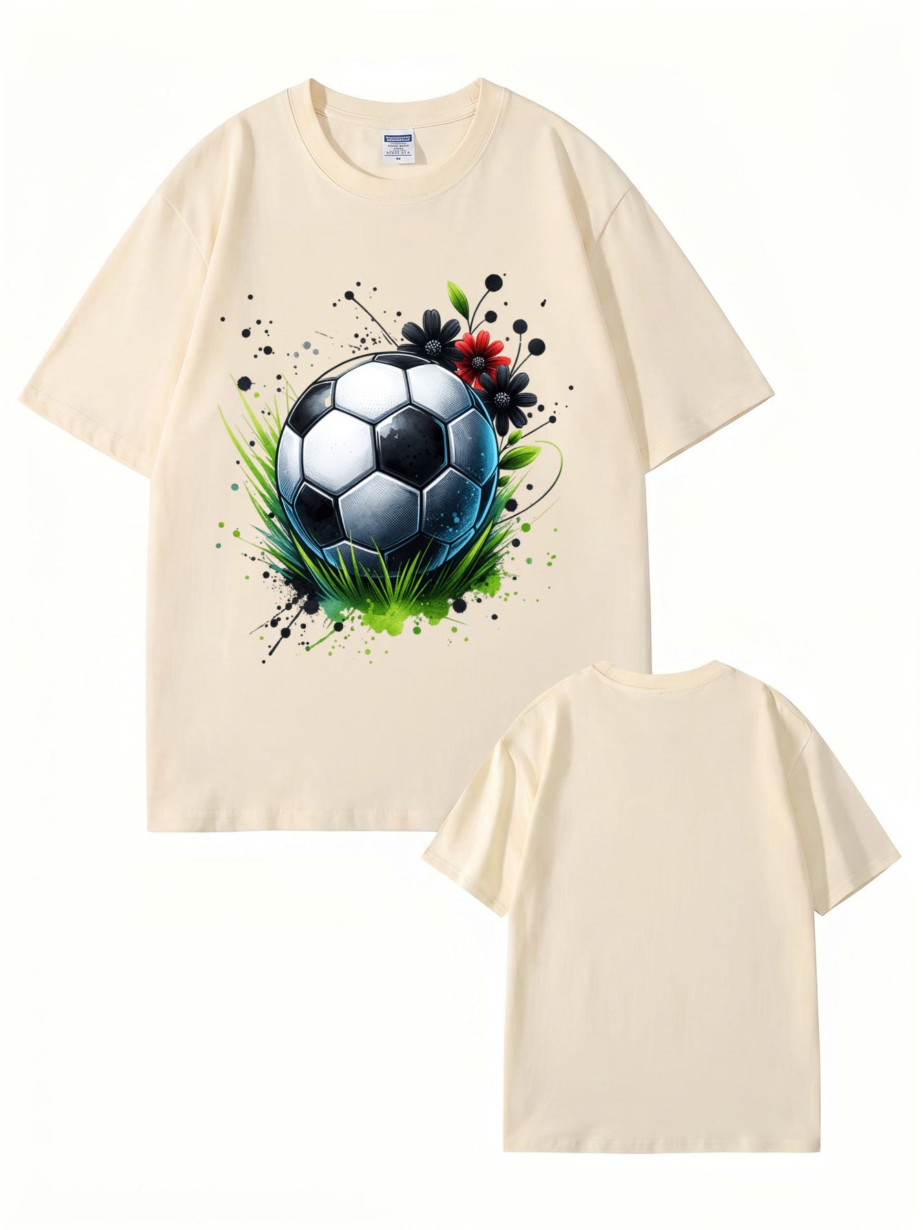 Soccer Ball Floral Art Print Graphic T-Shirt - Premium Cotton Tee