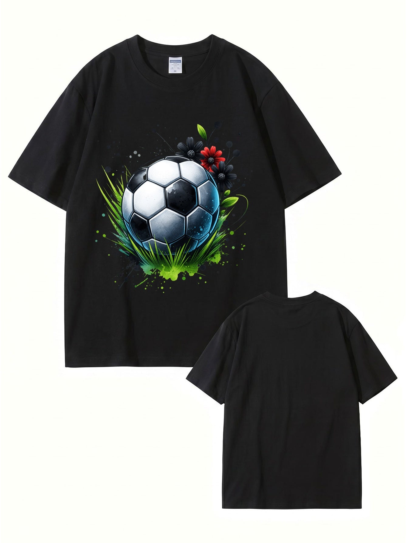 Soccer Ball Floral Art Print Graphic T-Shirt - Premium Cotton Tee
