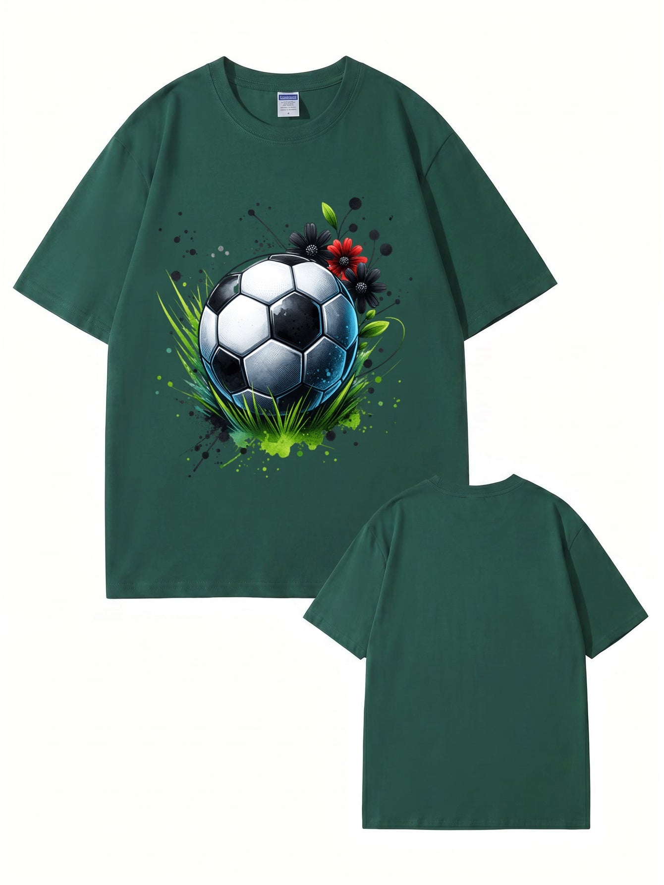 Soccer Ball Floral Art Print Graphic T-Shirt - Premium Cotton Tee