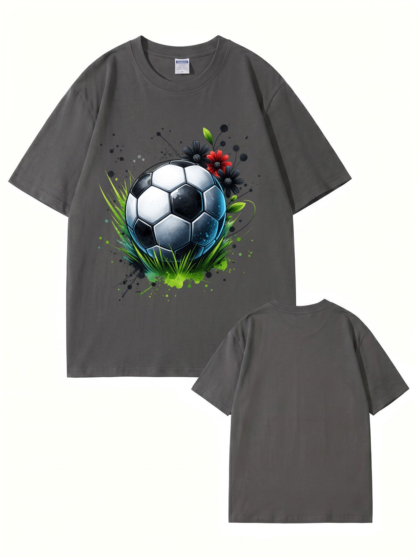 Soccer Ball Floral Art Print Graphic T-Shirt - Premium Cotton Tee
