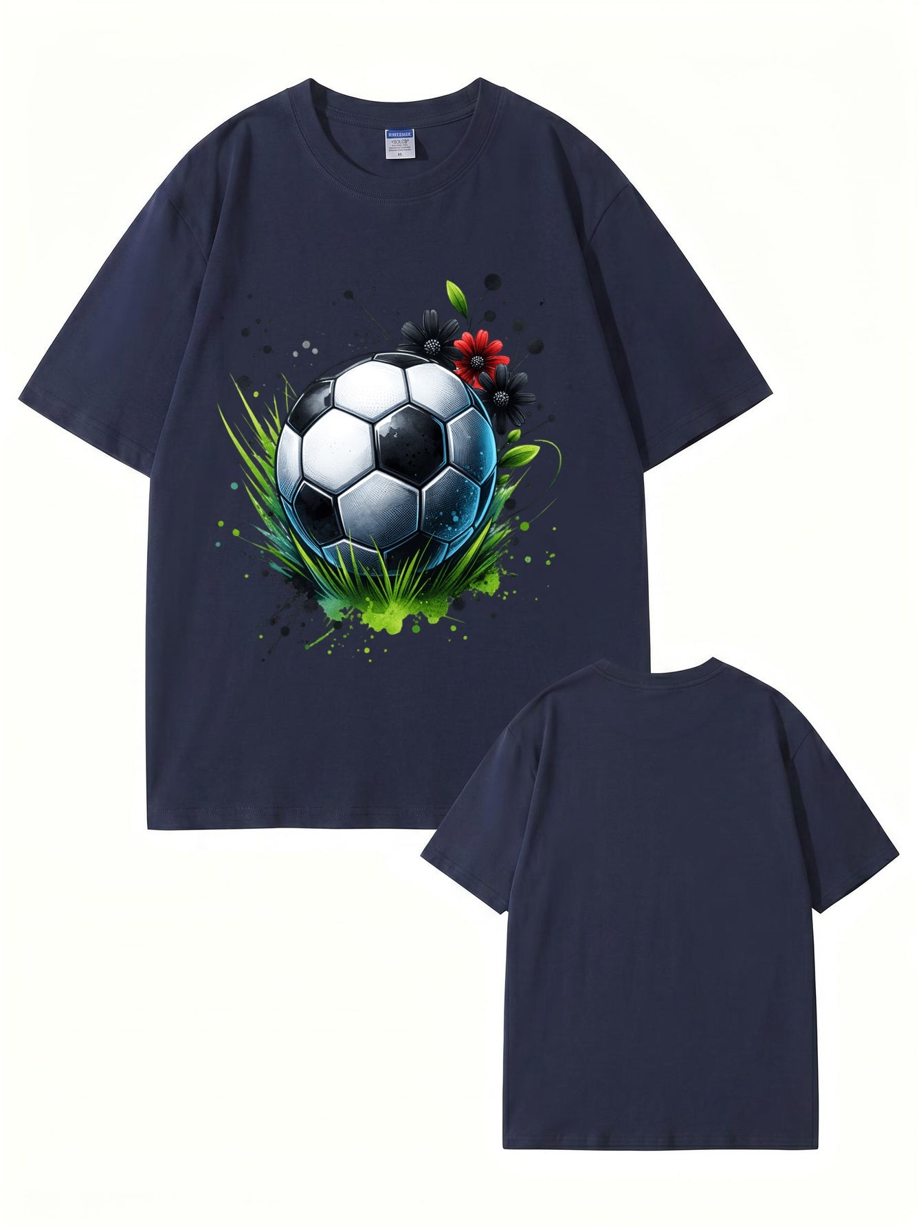 Soccer Ball Floral Art Print Graphic T-Shirt - Premium Cotton Tee
