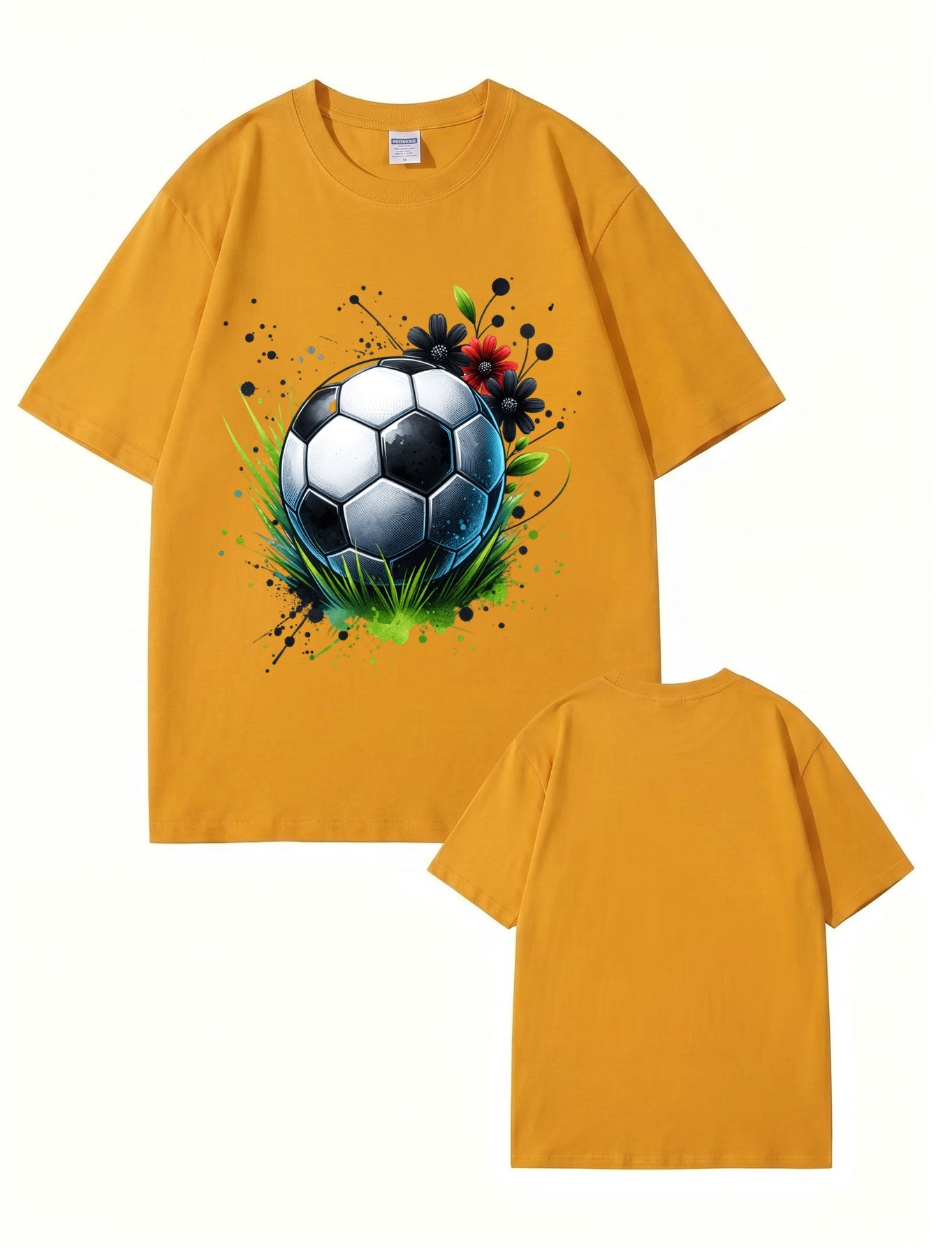 Soccer Ball Floral Art Print Graphic T-Shirt - Premium Cotton Tee