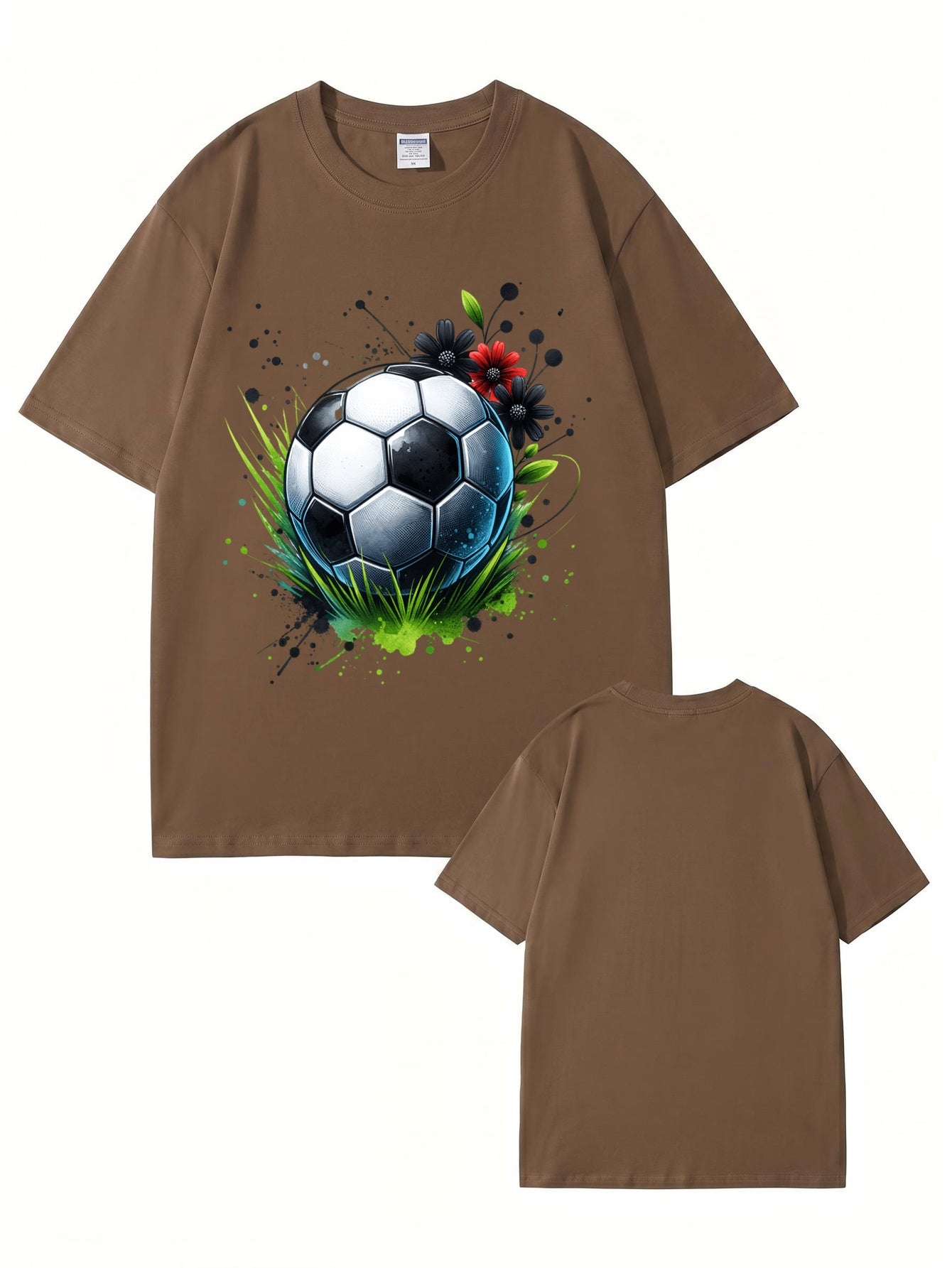 Soccer Ball Floral Art Print Graphic T-Shirt - Premium Cotton Tee