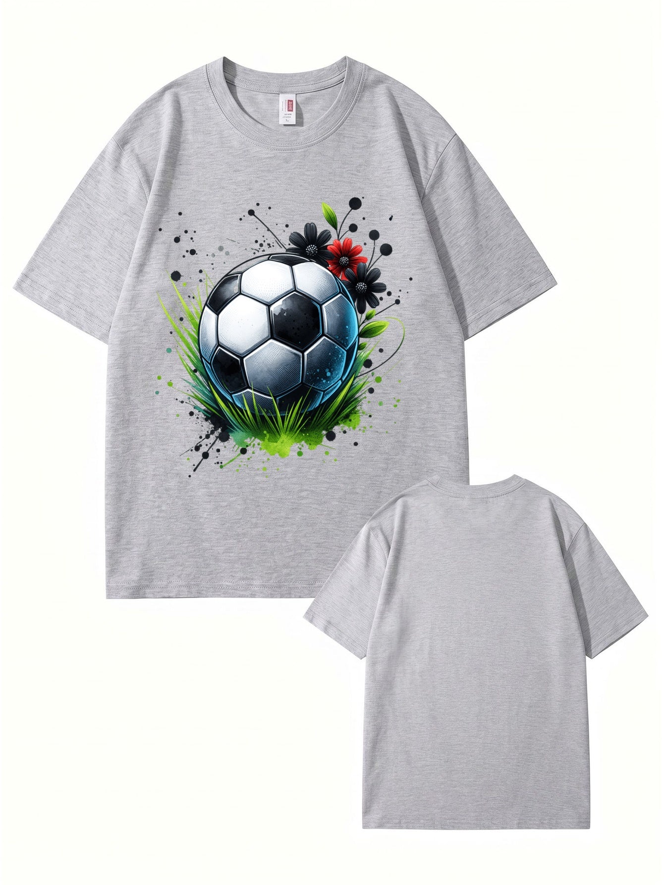 Soccer Ball Floral Art Print Graphic T-Shirt - Premium Cotton Tee