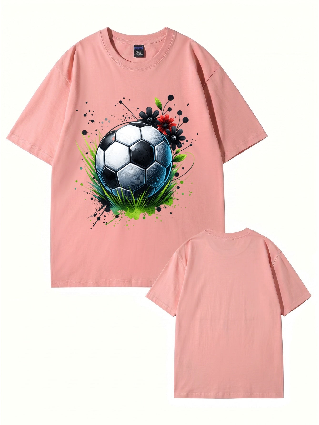 Soccer Ball Floral Art Print Graphic T-Shirt - Premium Cotton Tee