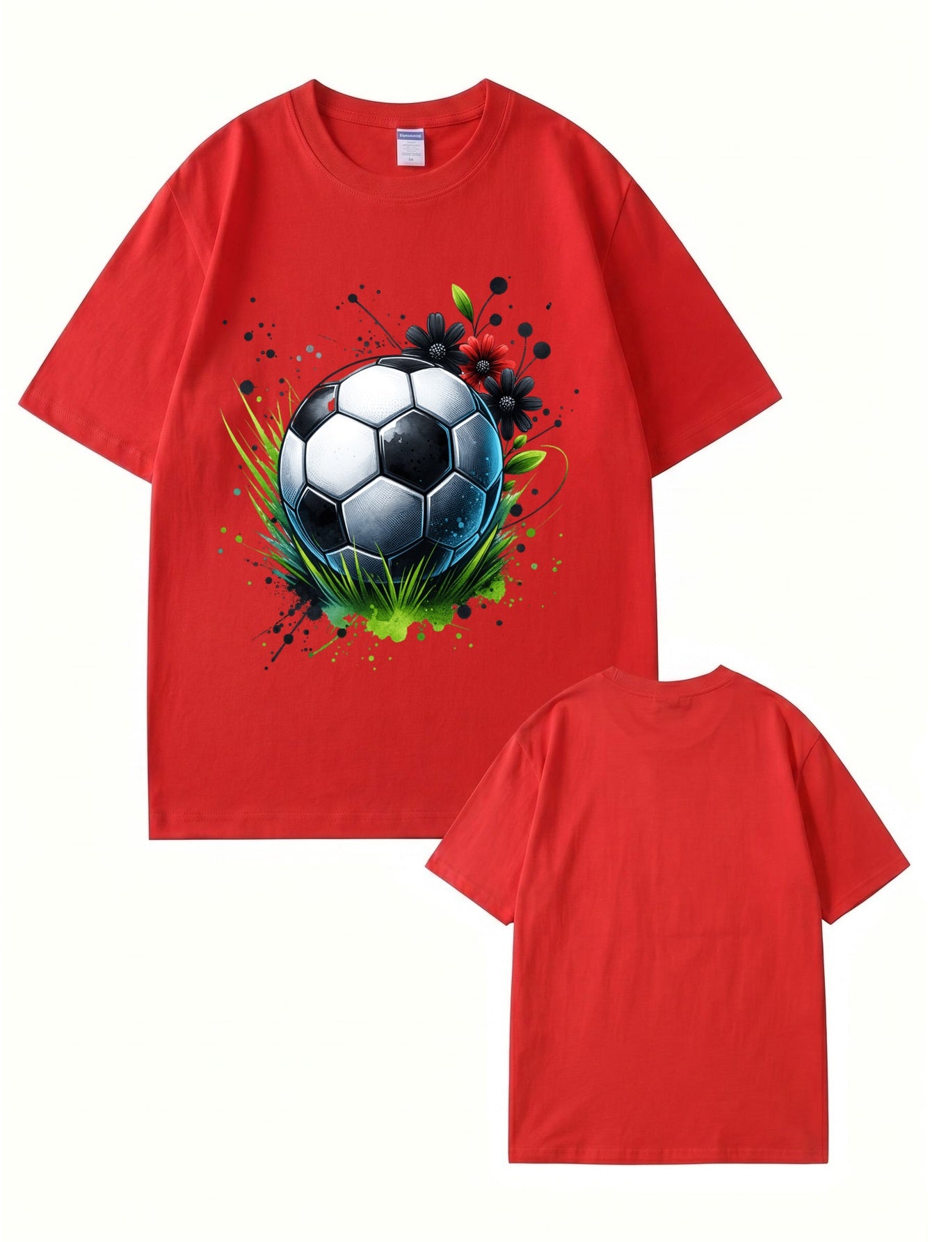 Soccer Ball Floral Art Print Graphic T-Shirt - Premium Cotton Tee