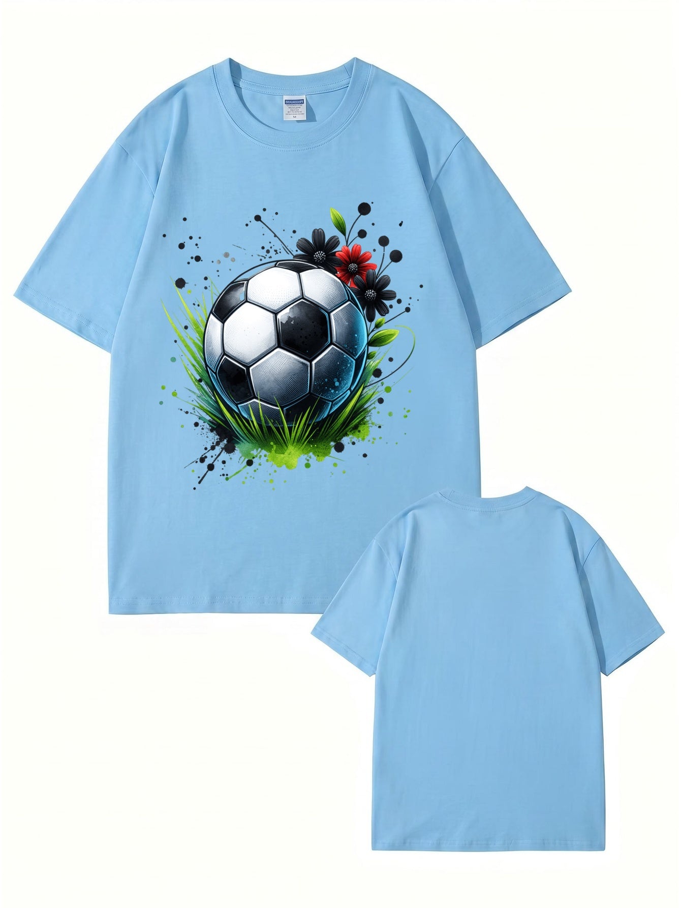 Soccer Ball Floral Art Print Graphic T-Shirt - Premium Cotton Tee