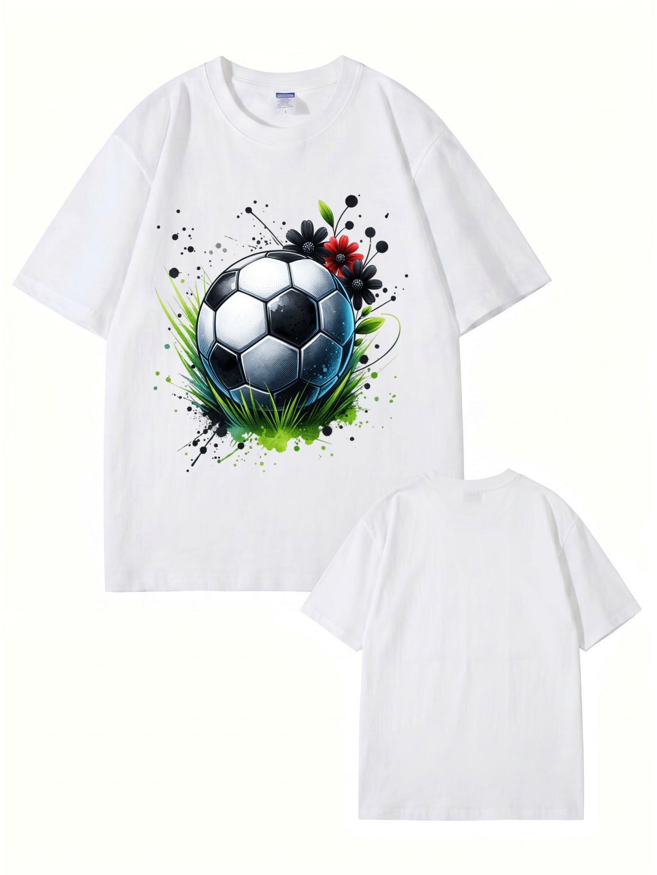 Soccer Ball Floral Art Print Graphic T-Shirt - Premium Cotton Tee