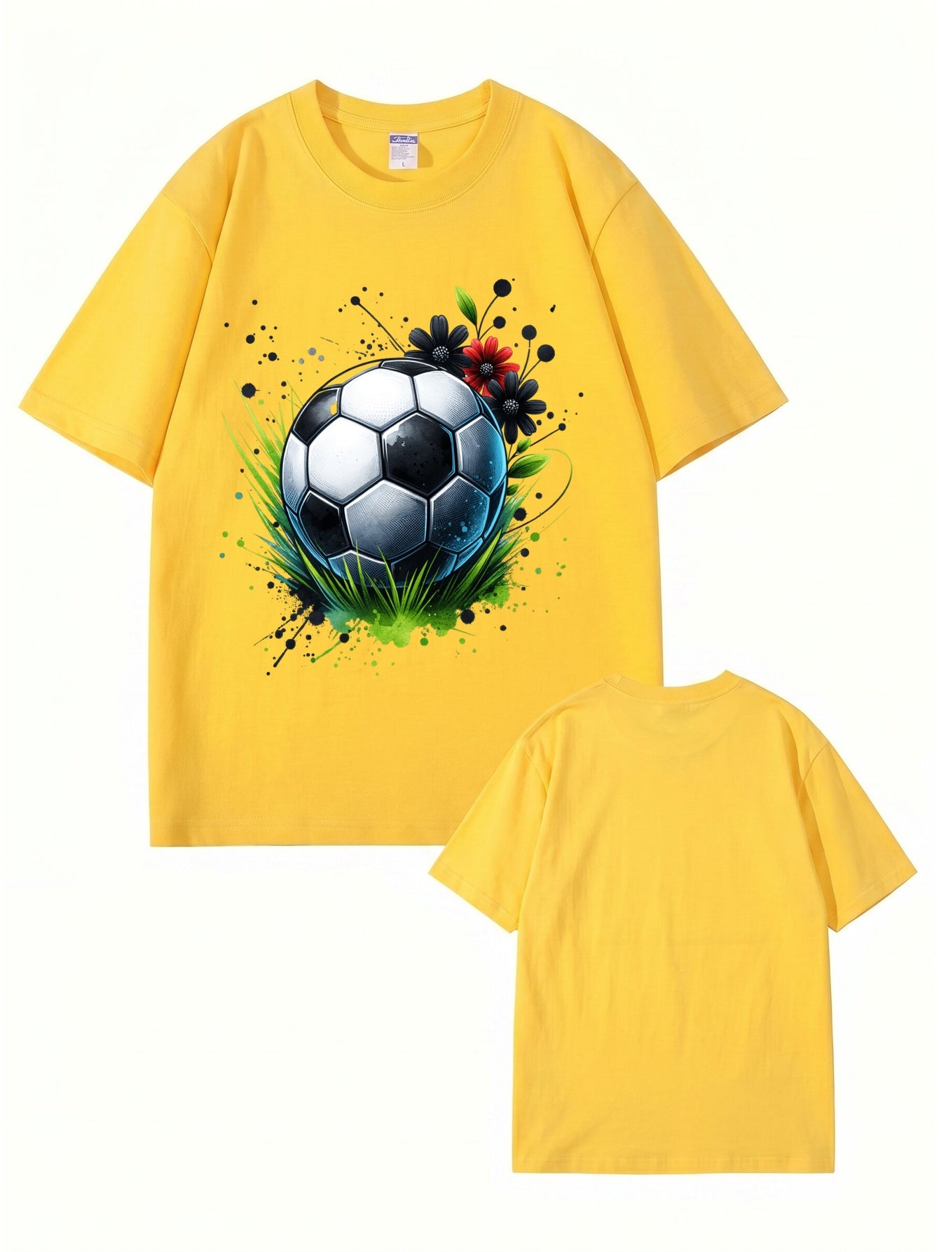 Soccer Ball Floral Art Print Graphic T-Shirt - Premium Cotton Tee