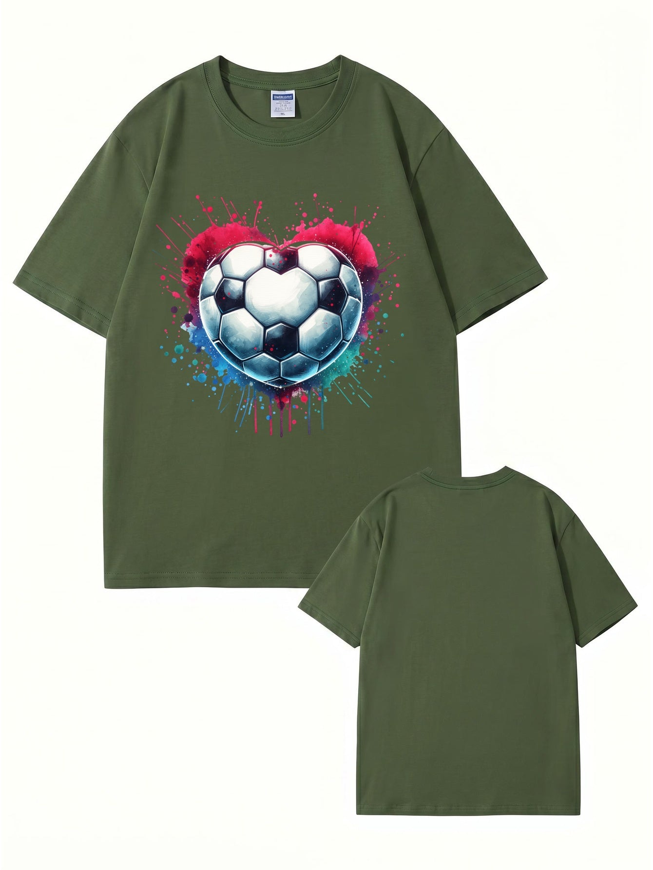 Watercolor Heart Soccer Ball Graphic Print T-Shirt