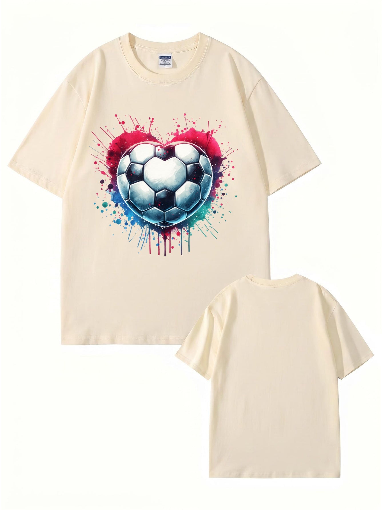 Watercolor Heart Soccer Ball Graphic Print T-Shirt