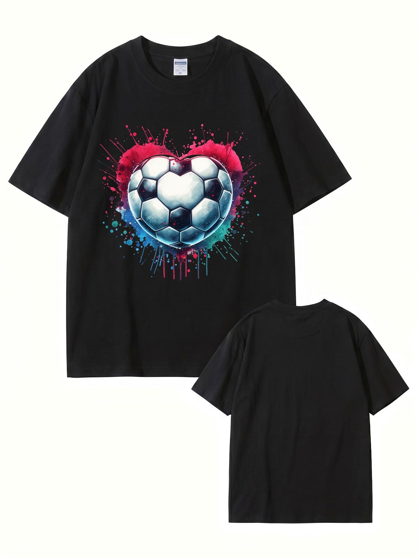 Watercolor Heart Soccer Ball Graphic Print T-Shirt