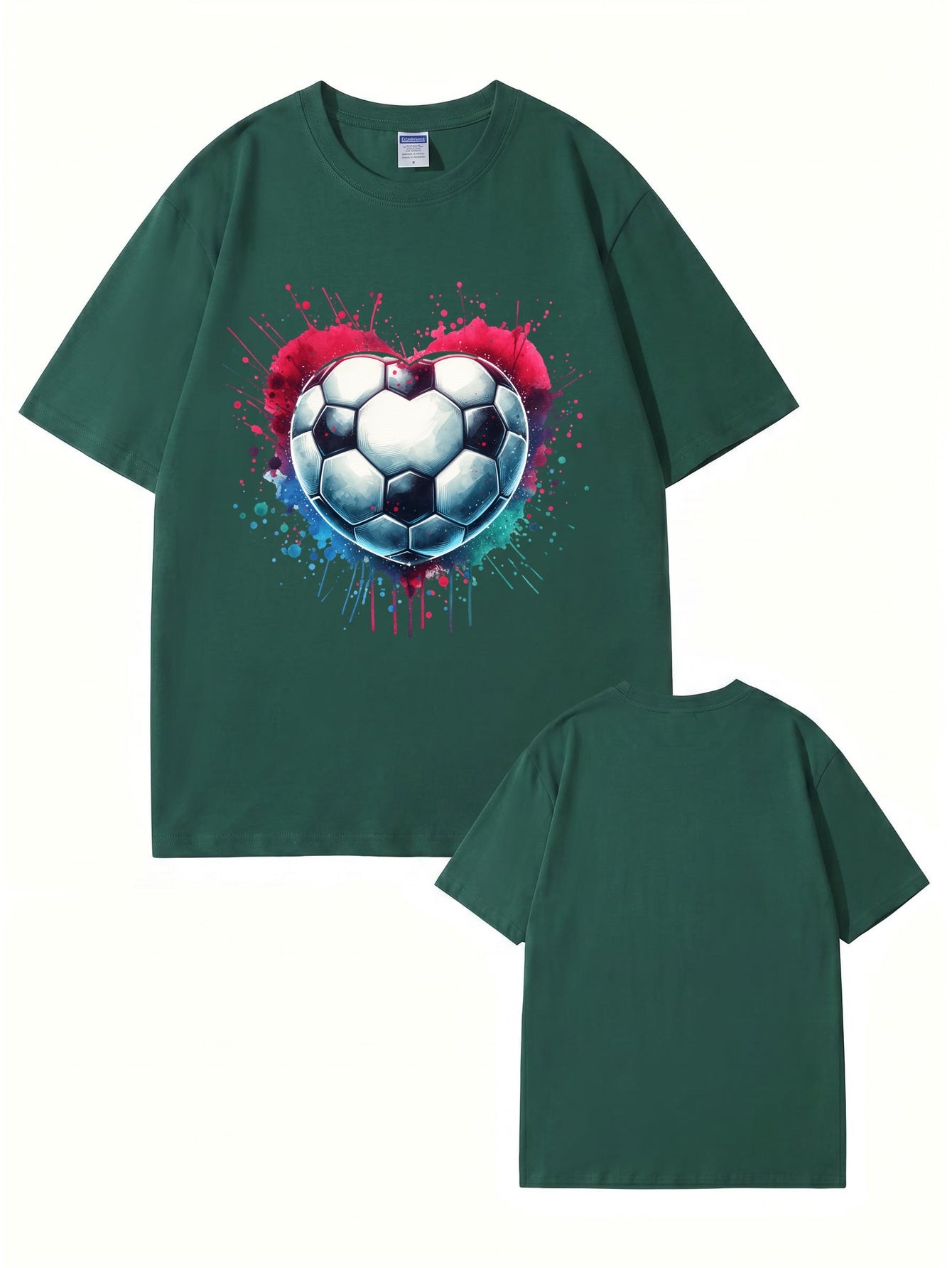 Watercolor Heart Soccer Ball Graphic Print T-Shirt