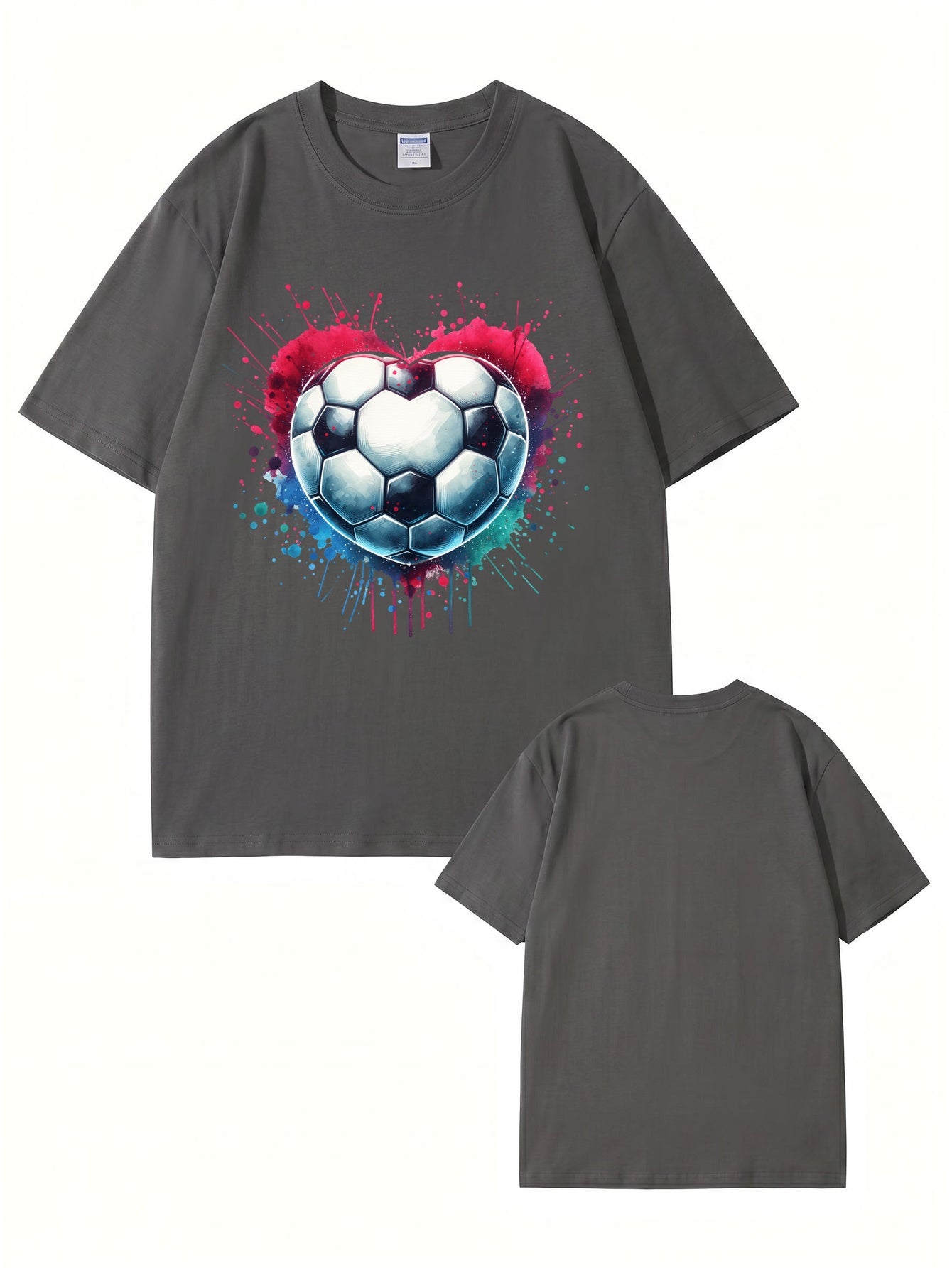 Watercolor Heart Soccer Ball Graphic Print T-Shirt
