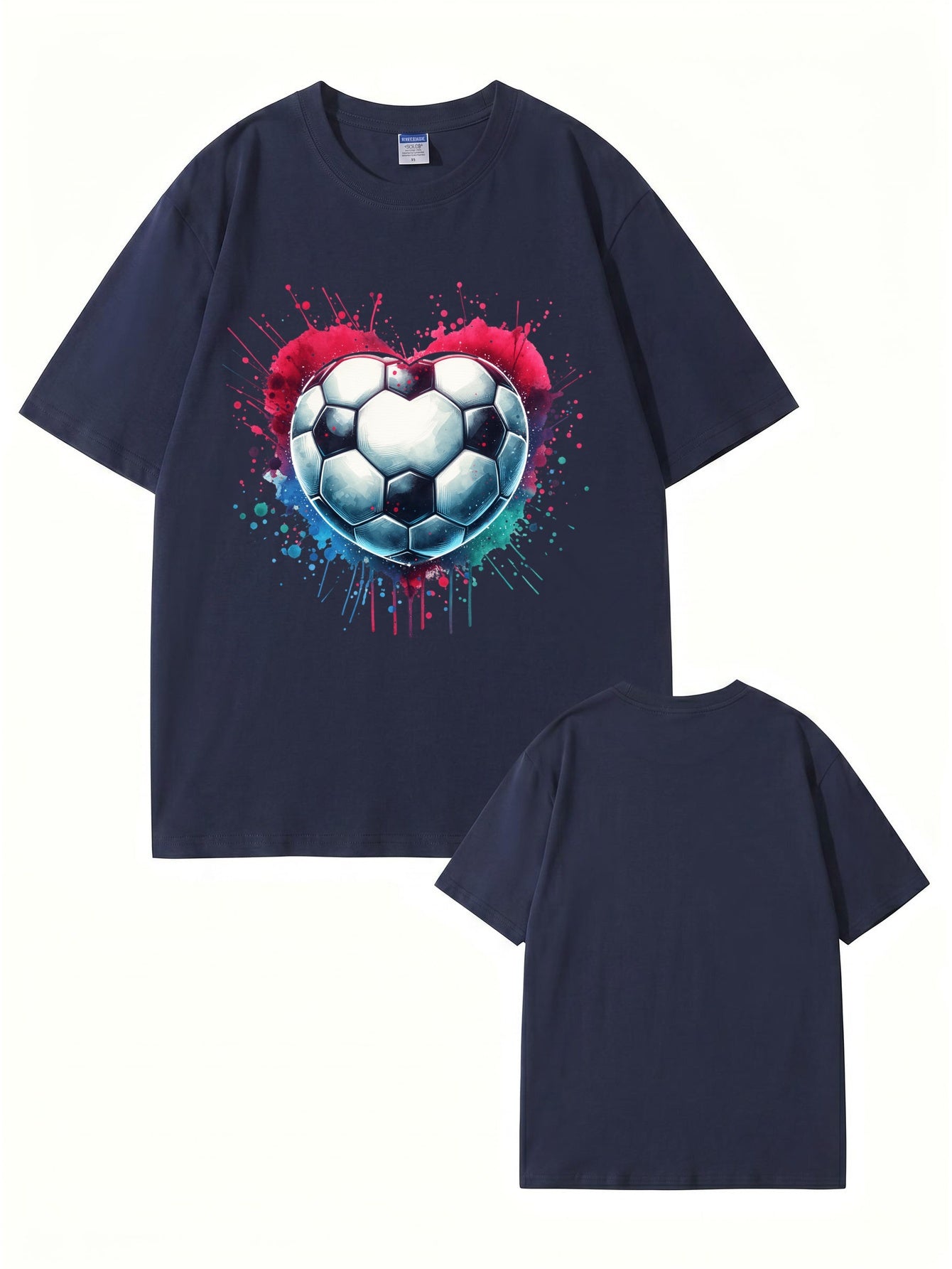 Watercolor Heart Soccer Ball Graphic Print T-Shirt