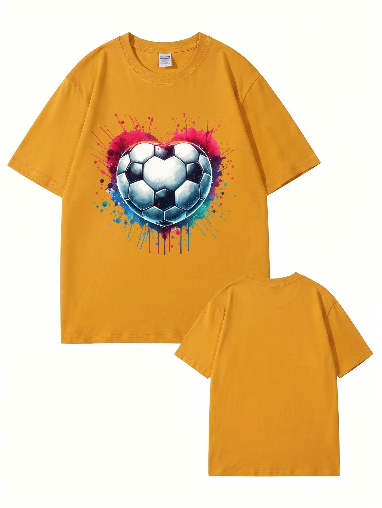 Watercolor Heart Soccer Ball Graphic Print T-Shirt