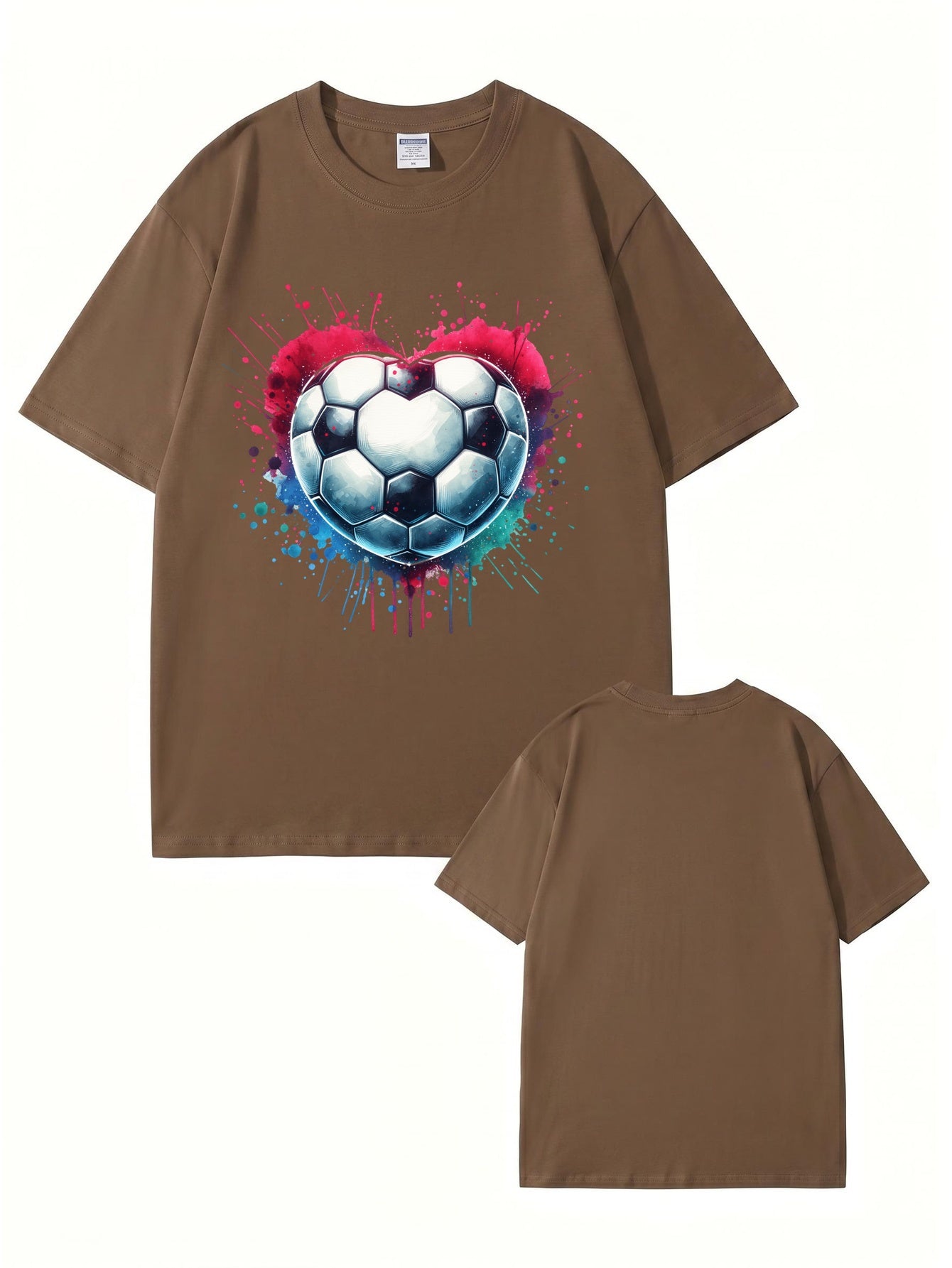 Watercolor Heart Soccer Ball Graphic Print T-Shirt