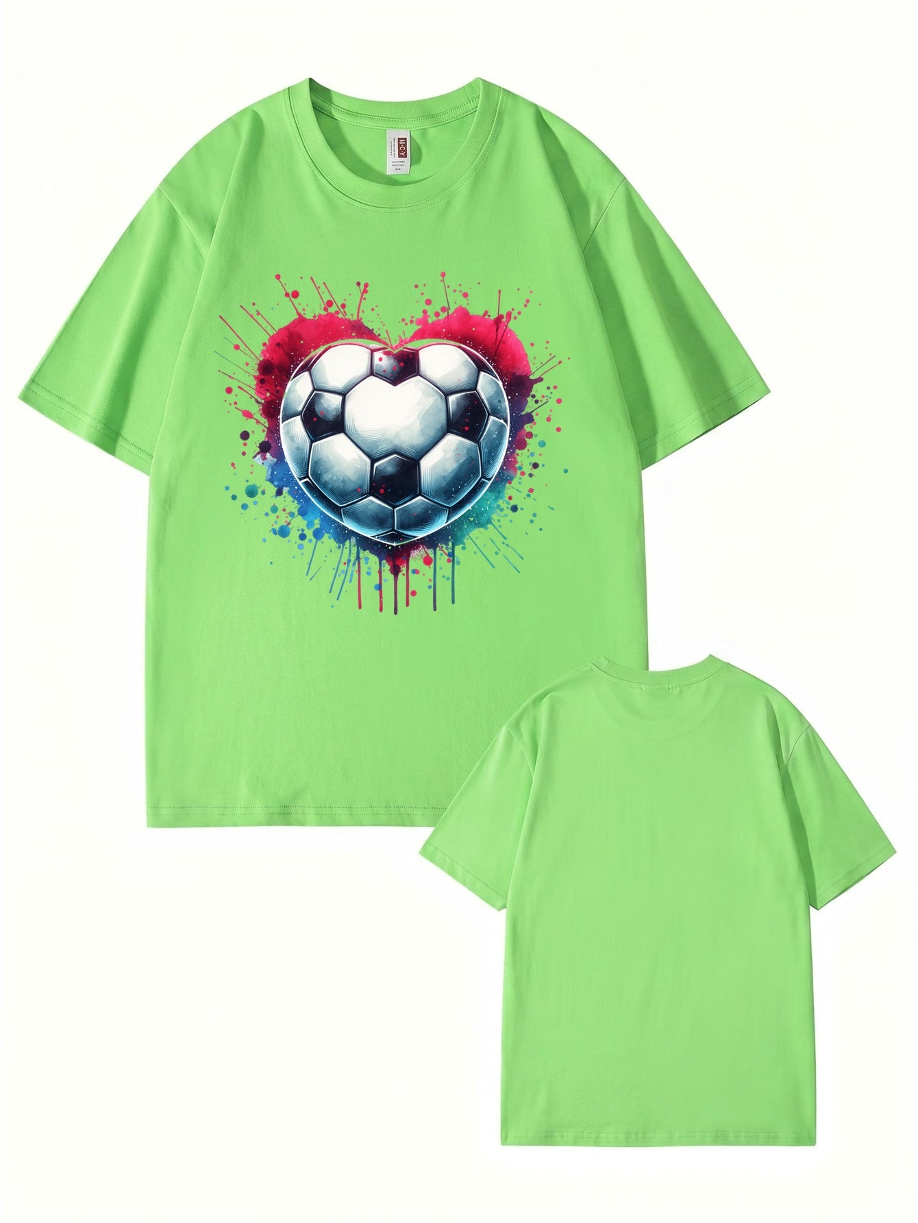 Watercolor Heart Soccer Ball Graphic Print T-Shirt
