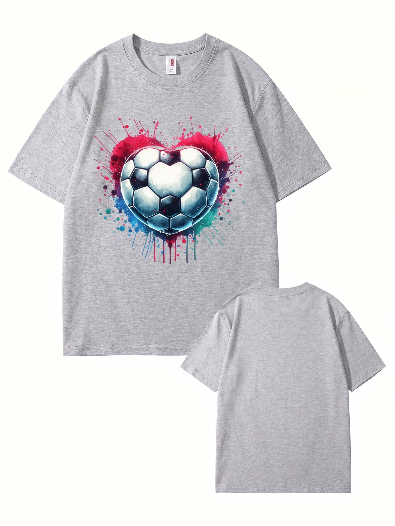 Watercolor Heart Soccer Ball Graphic Print T-Shirt