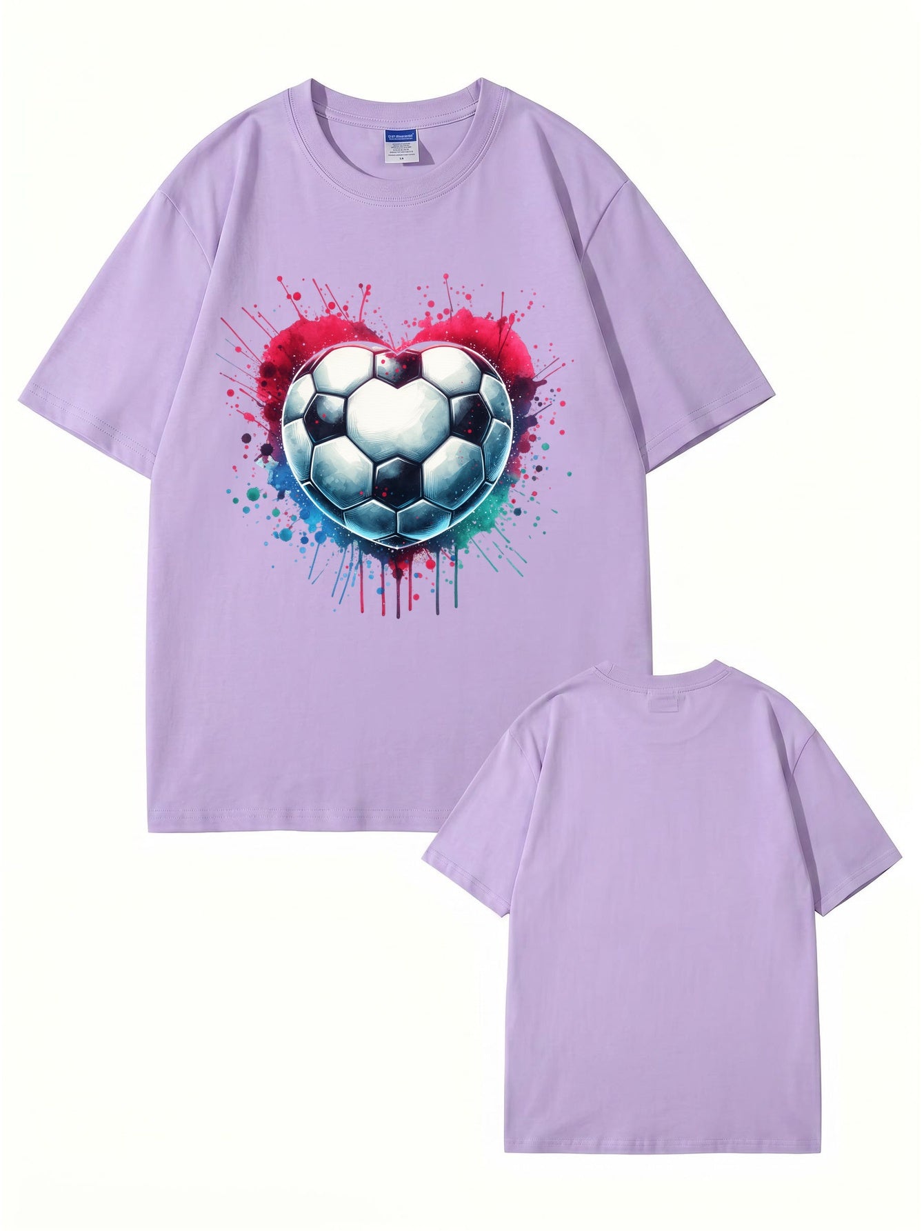Watercolor Heart Soccer Ball Graphic Print T-Shirt