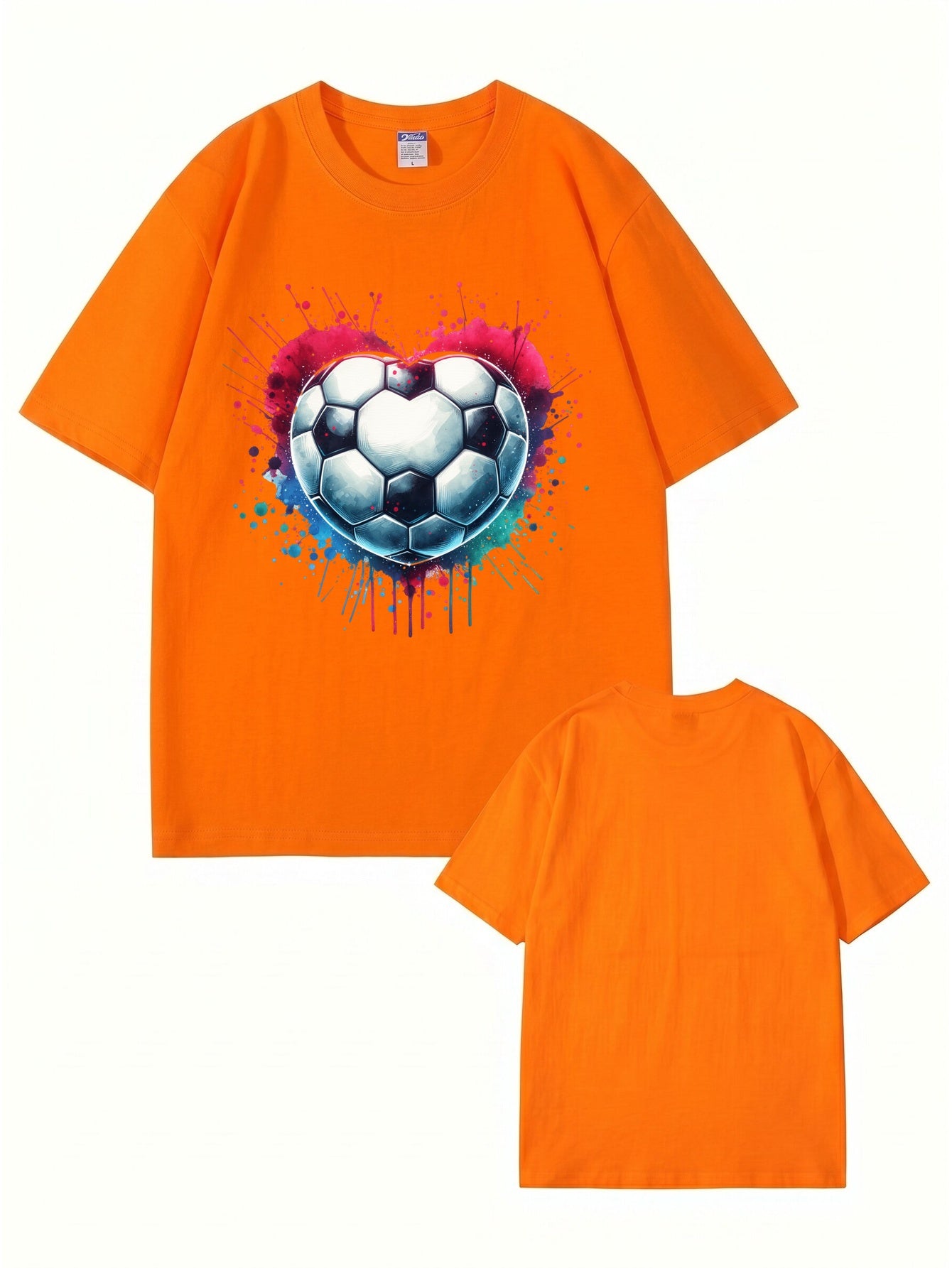 Watercolor Heart Soccer Ball Graphic Print T-Shirt