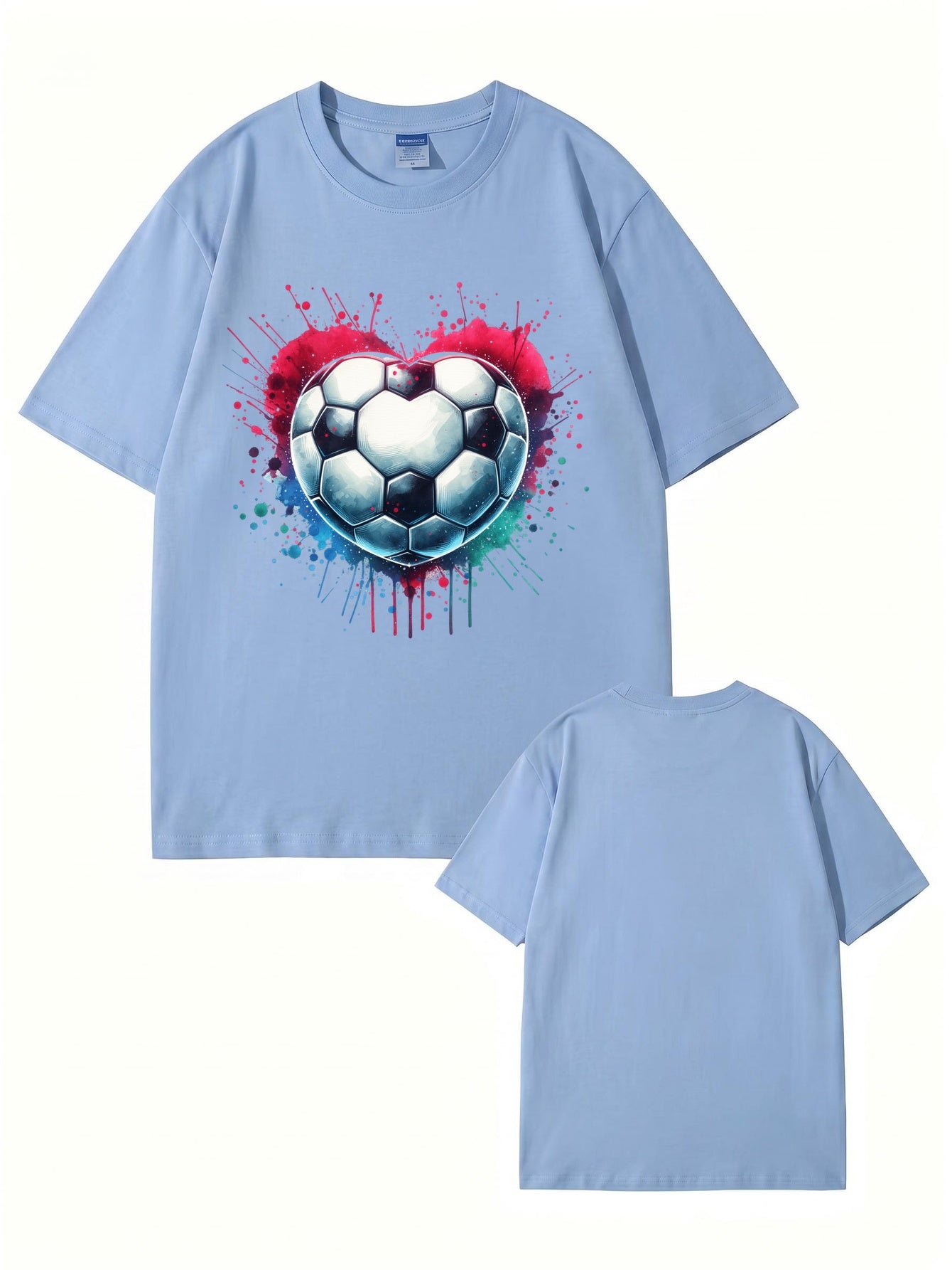 Watercolor Heart Soccer Ball Graphic Print T-Shirt