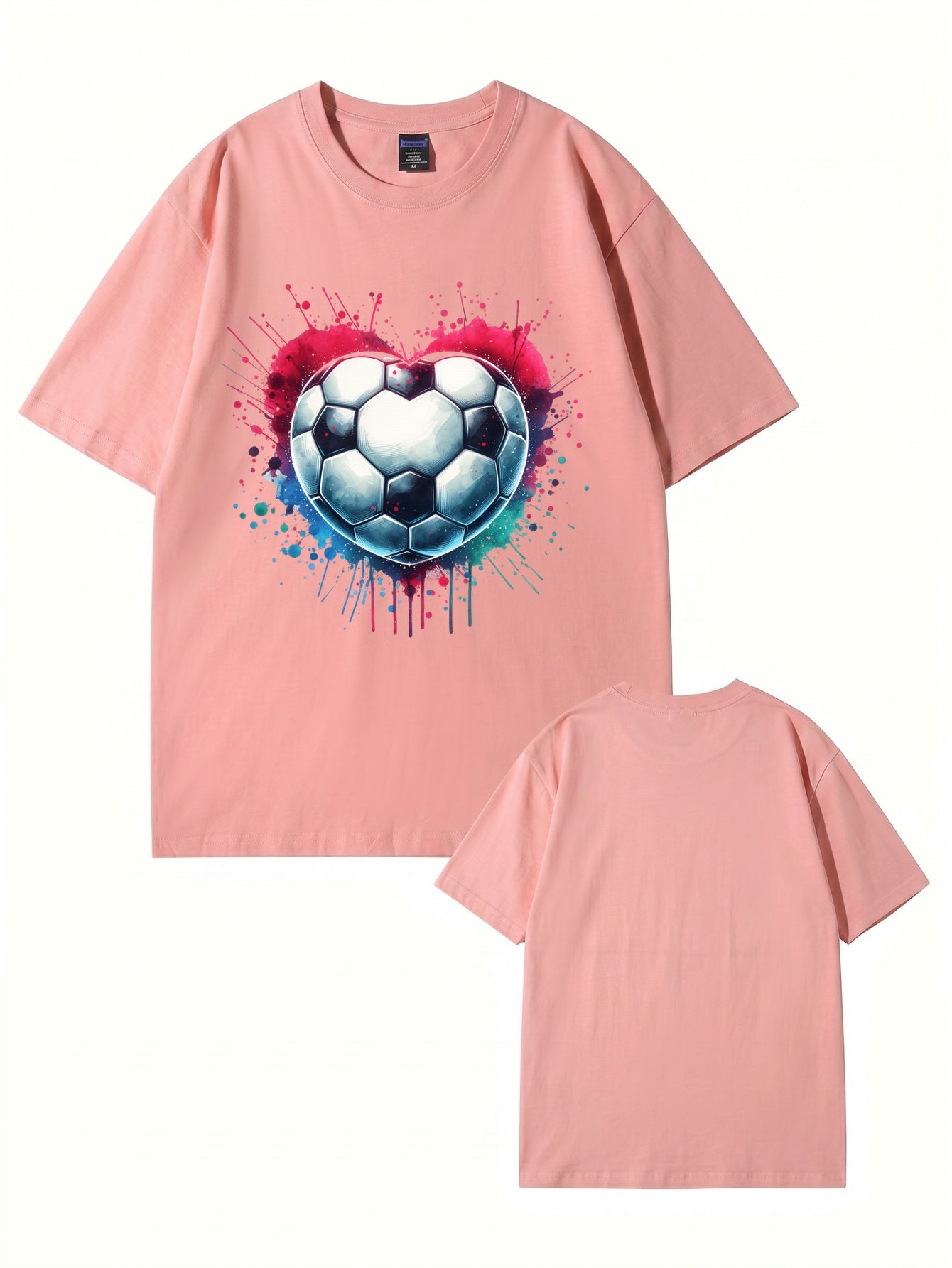 Watercolor Heart Soccer Ball Graphic Print T-Shirt