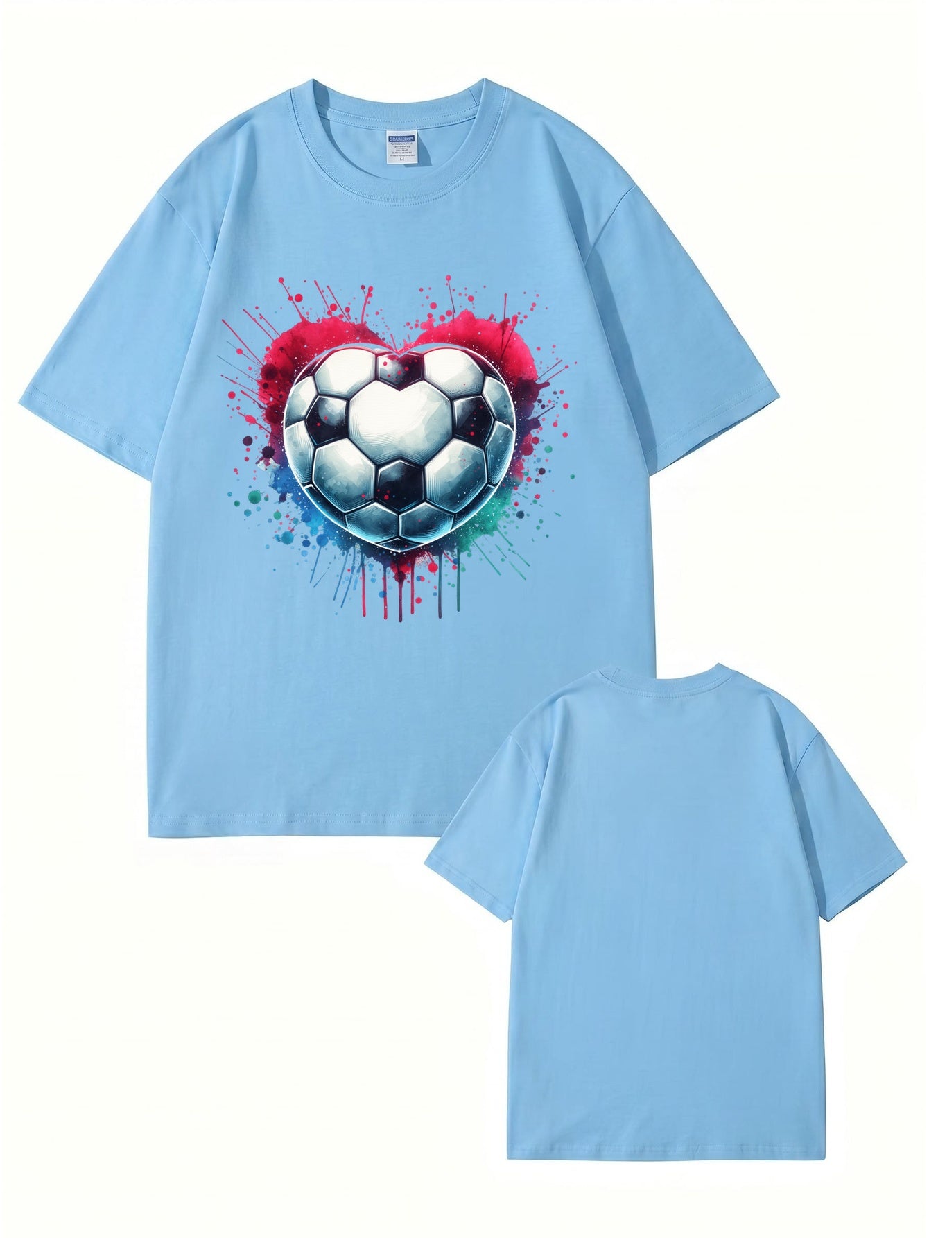 Watercolor Heart Soccer Ball Graphic Print T-Shirt