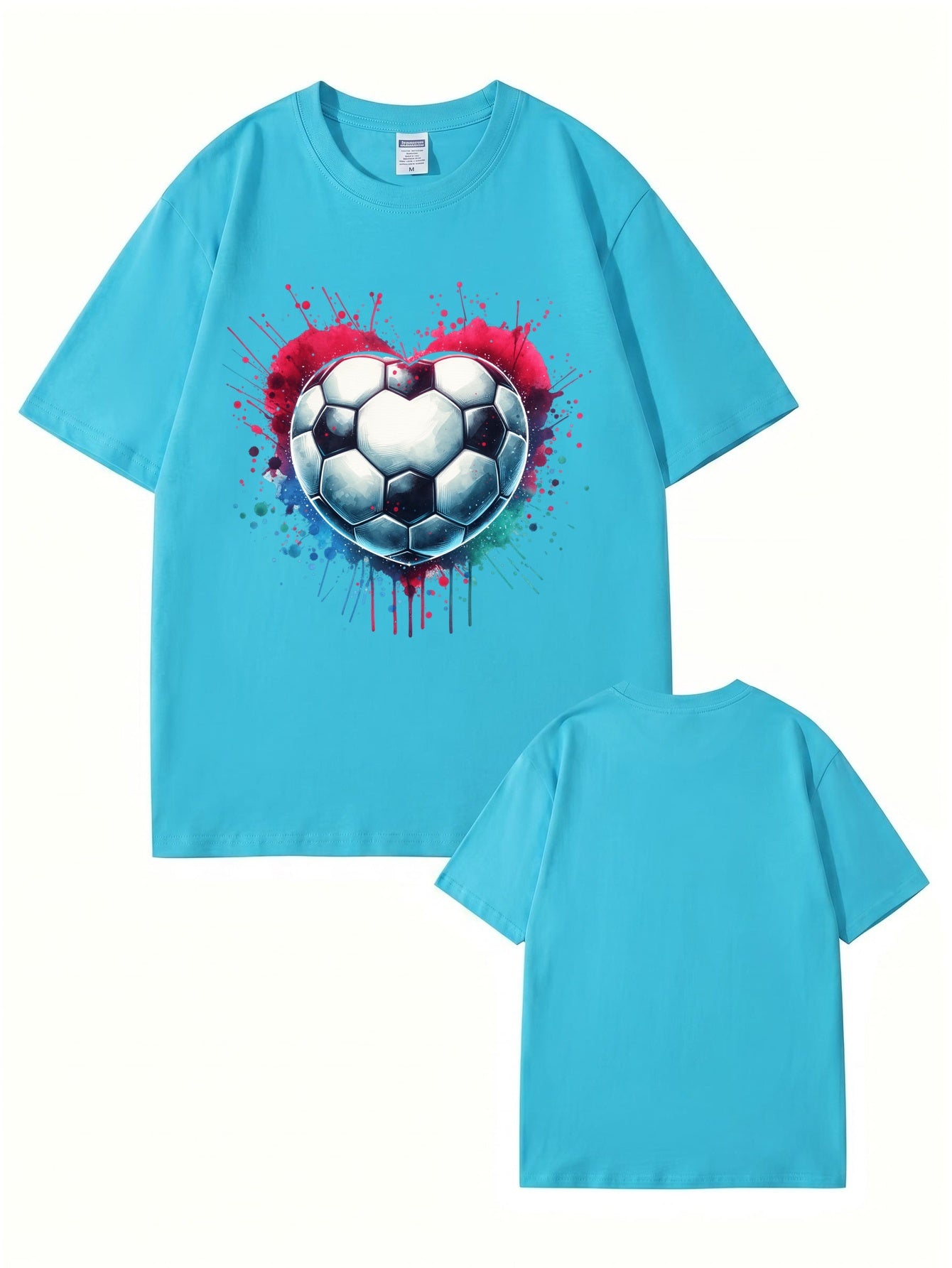 Watercolor Heart Soccer Ball Graphic Print T-Shirt