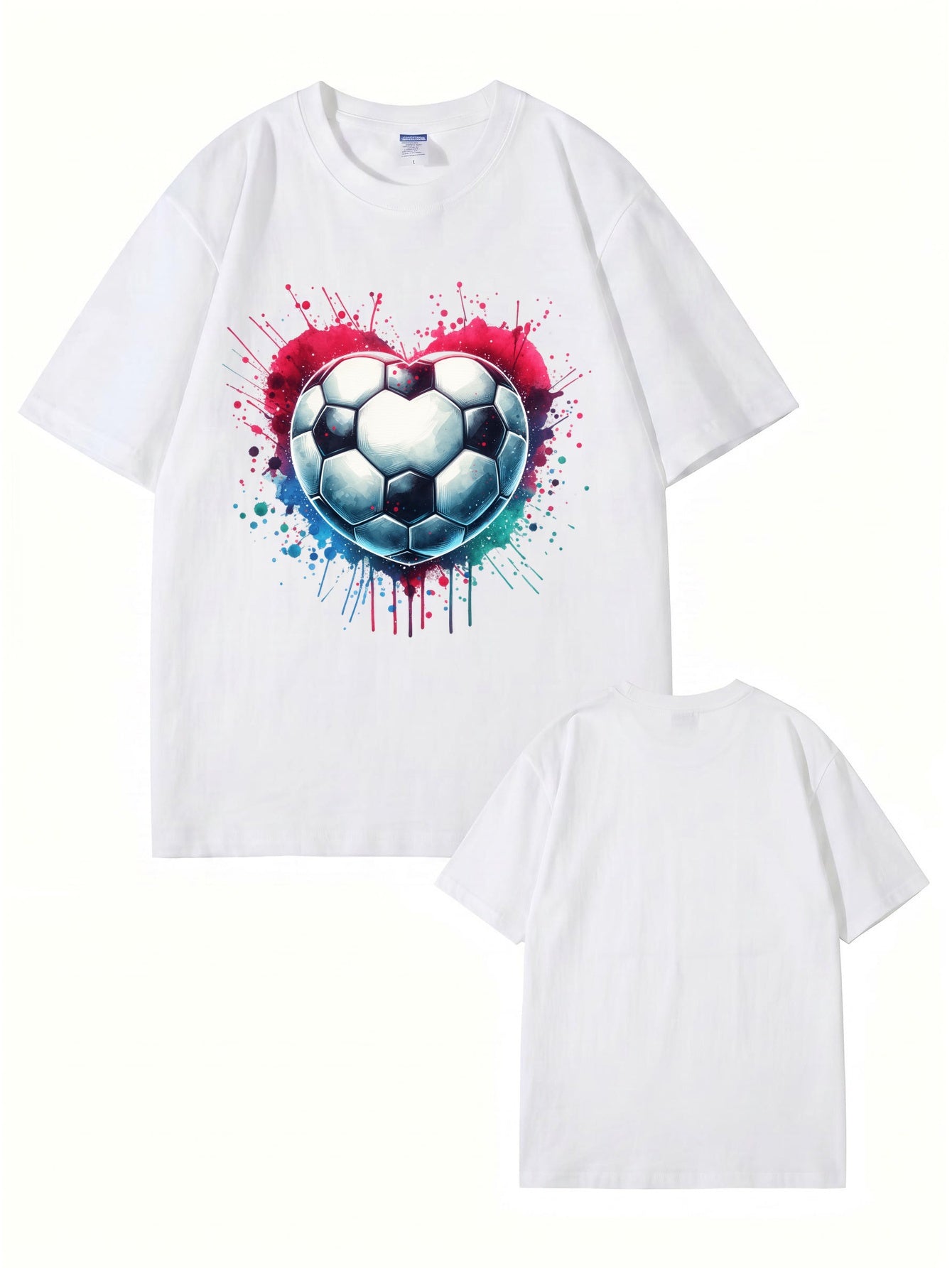 Watercolor Heart Soccer Ball Graphic Print T-Shirt