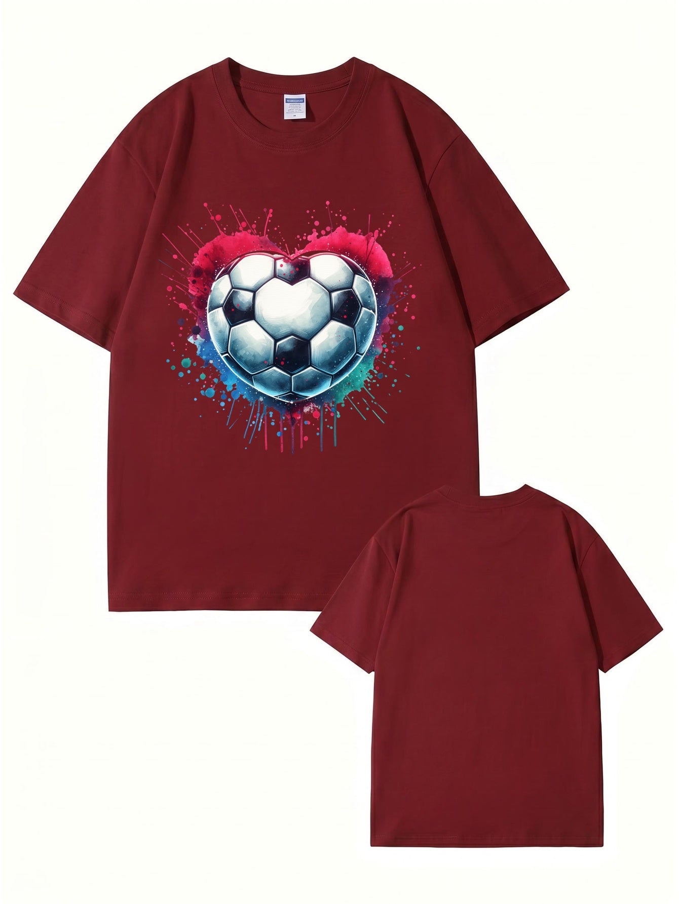 Watercolor Heart Soccer Ball Graphic Print T-Shirt