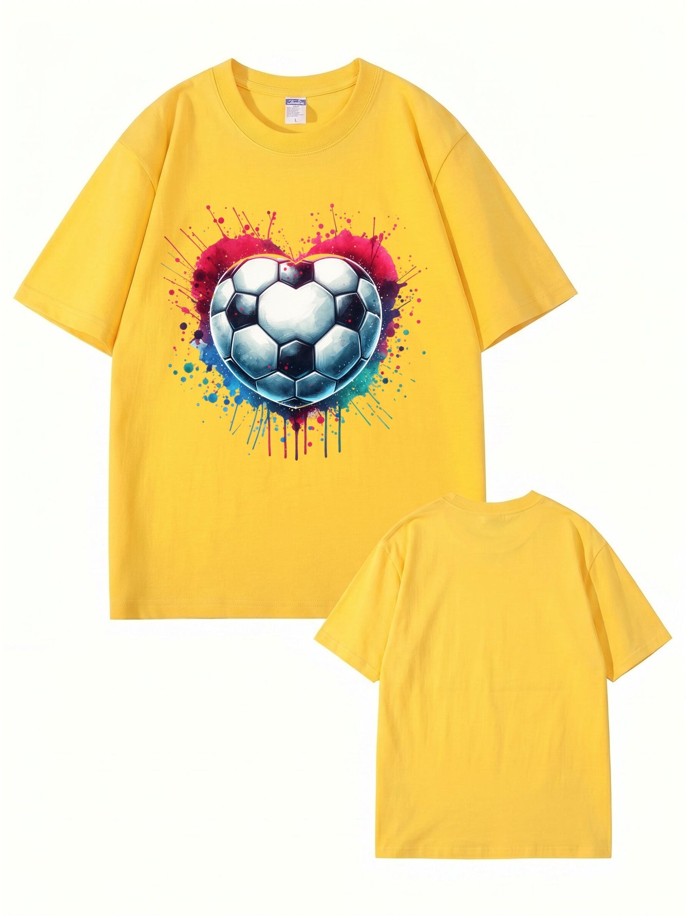 Watercolor Heart Soccer Ball Graphic Print T-Shirt