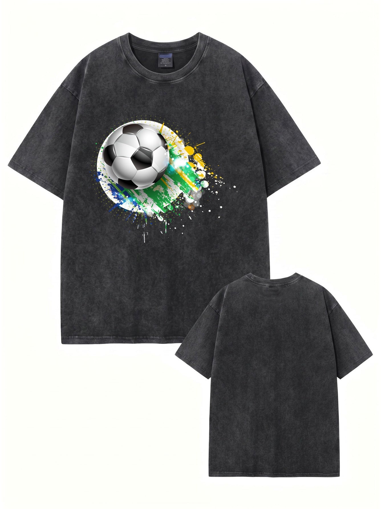 Vintage Washed Soccer Graphic Tee - Premium 300gsm Heavyweight Cotton