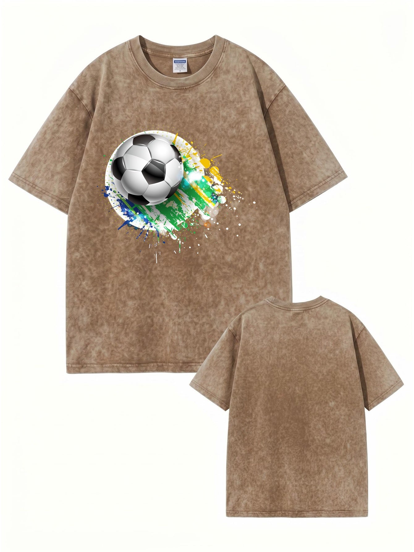 Vintage Washed Soccer Graphic Tee - Premium 300gsm Heavyweight Cotton